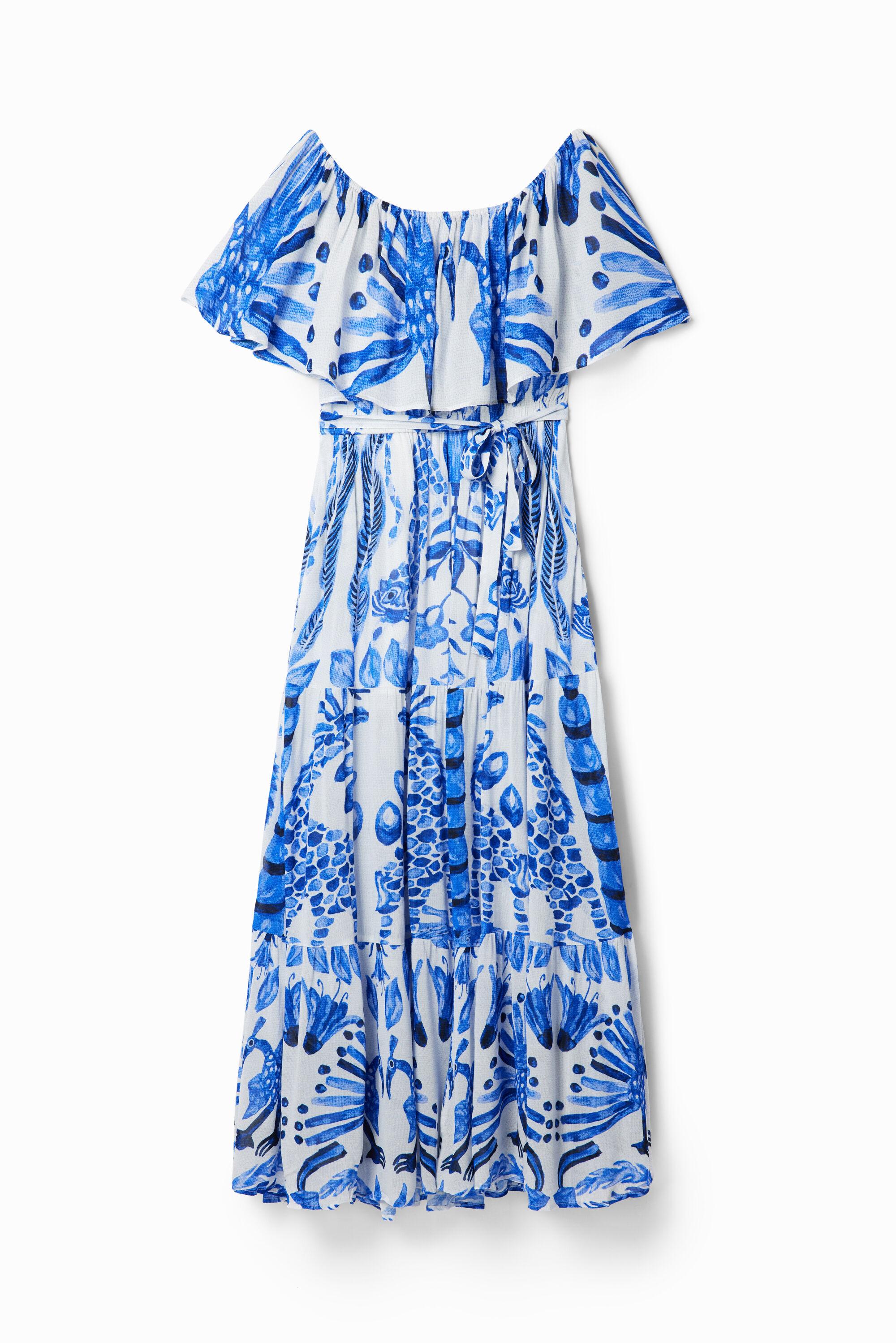 Desigual Stella Jean Ruffle Midi Dress in Blue | Lyst