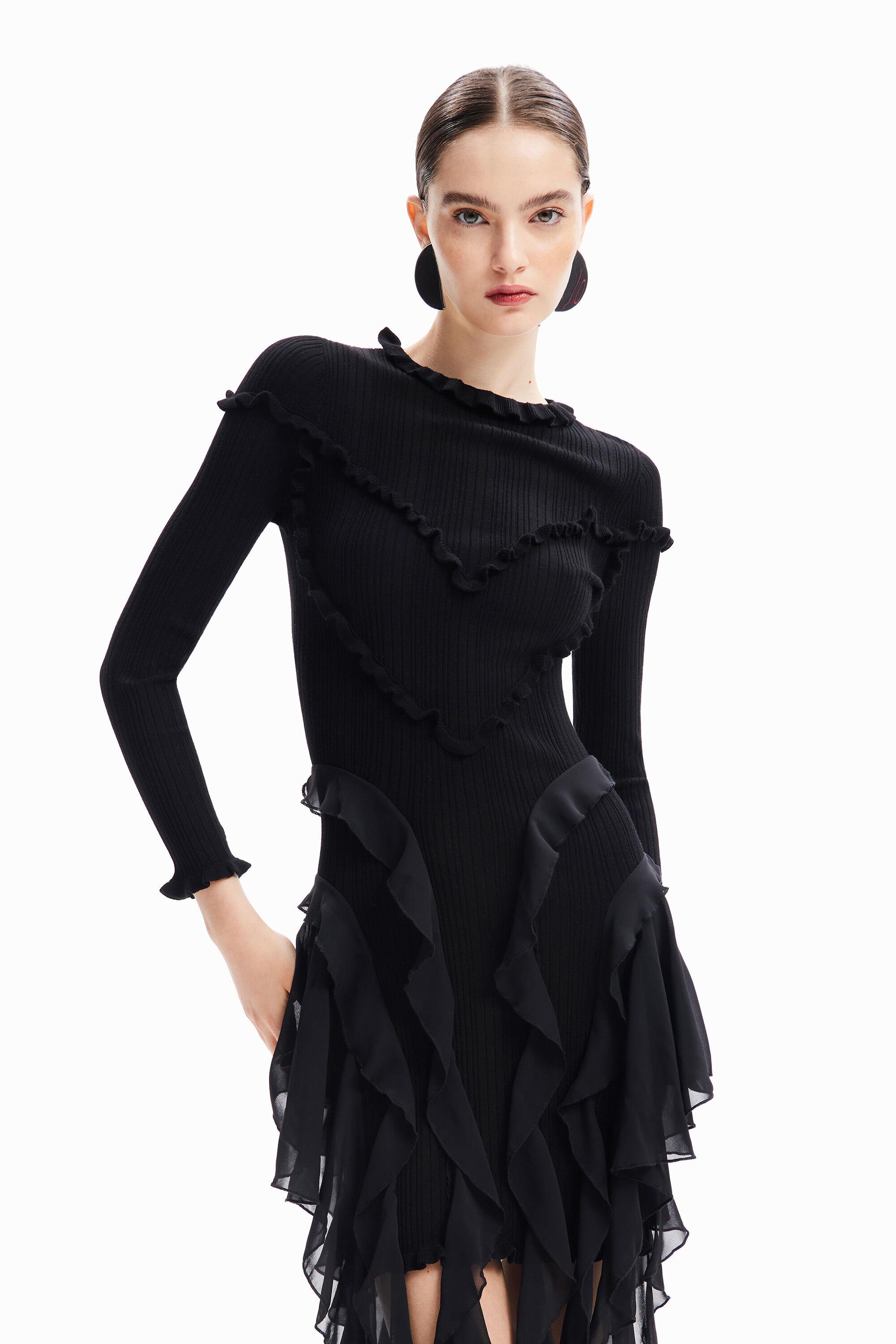 Desigual María Escoté Ribbed Ruffle Dress in Black Lyst