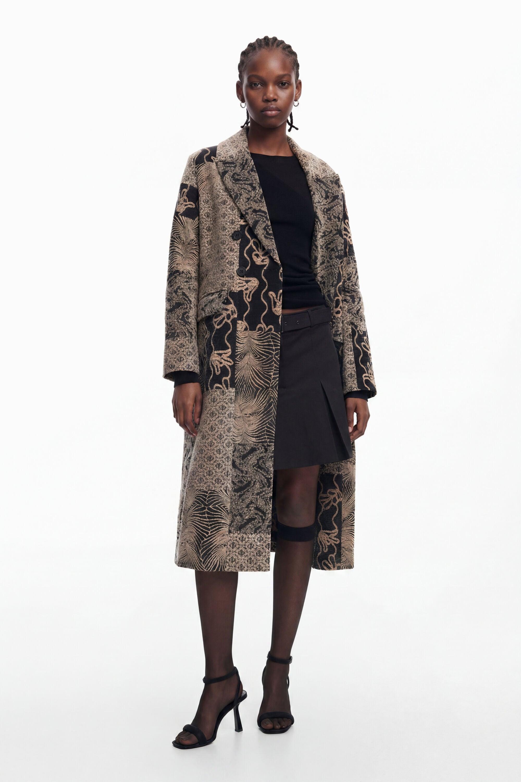 Desigual Long Patch Coat, Polyester in Black | Lyst