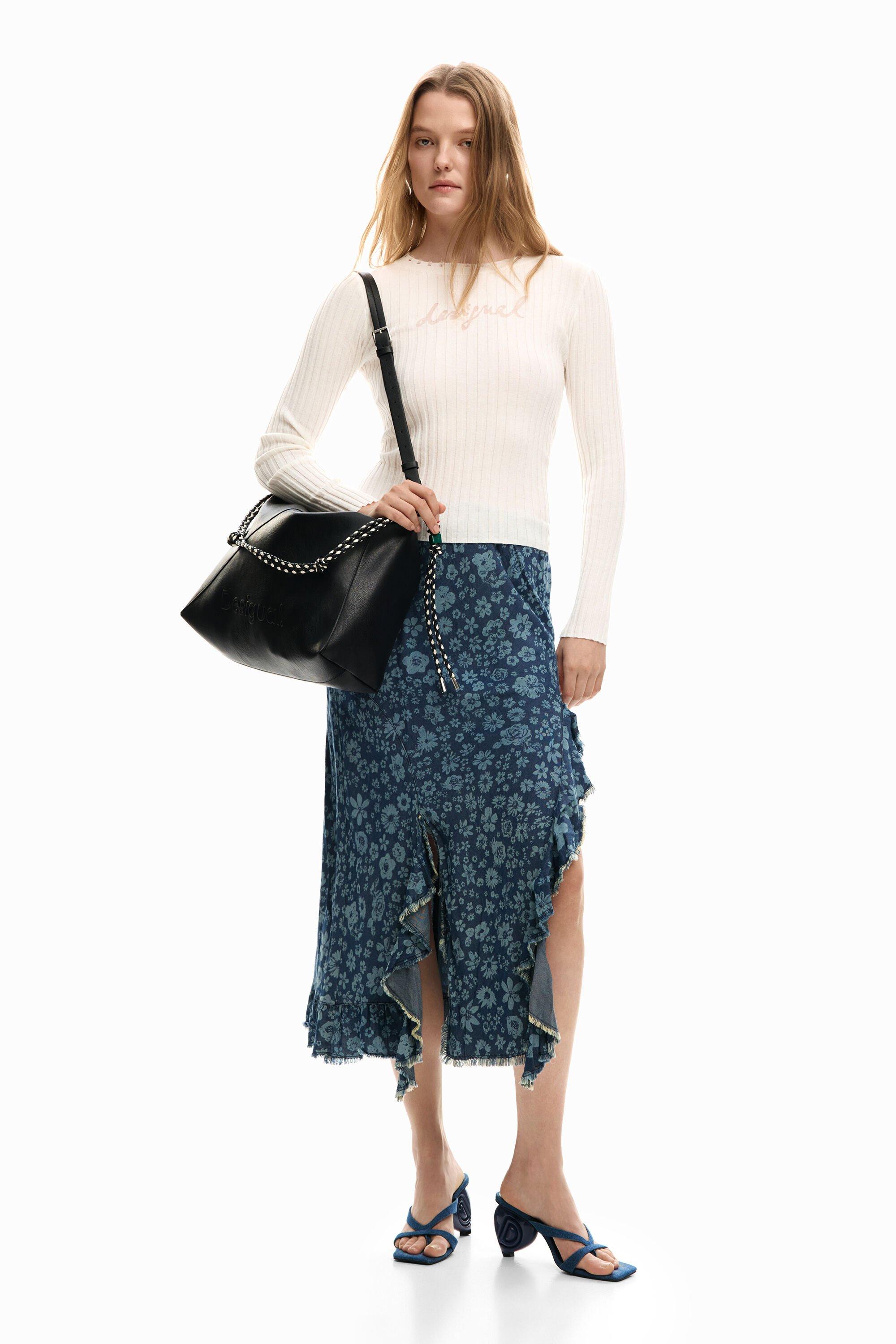 Desigual Denim Short Skirt, Cotton in Blue | UK