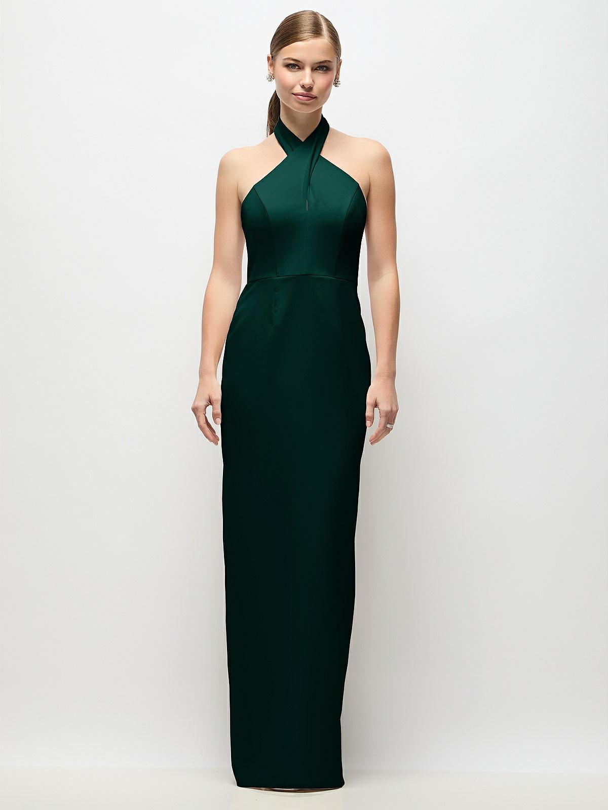 knee length dresses for ladies Metallic Criss Cross Halter Neck Gown – shopUNIQUES.com main image 0