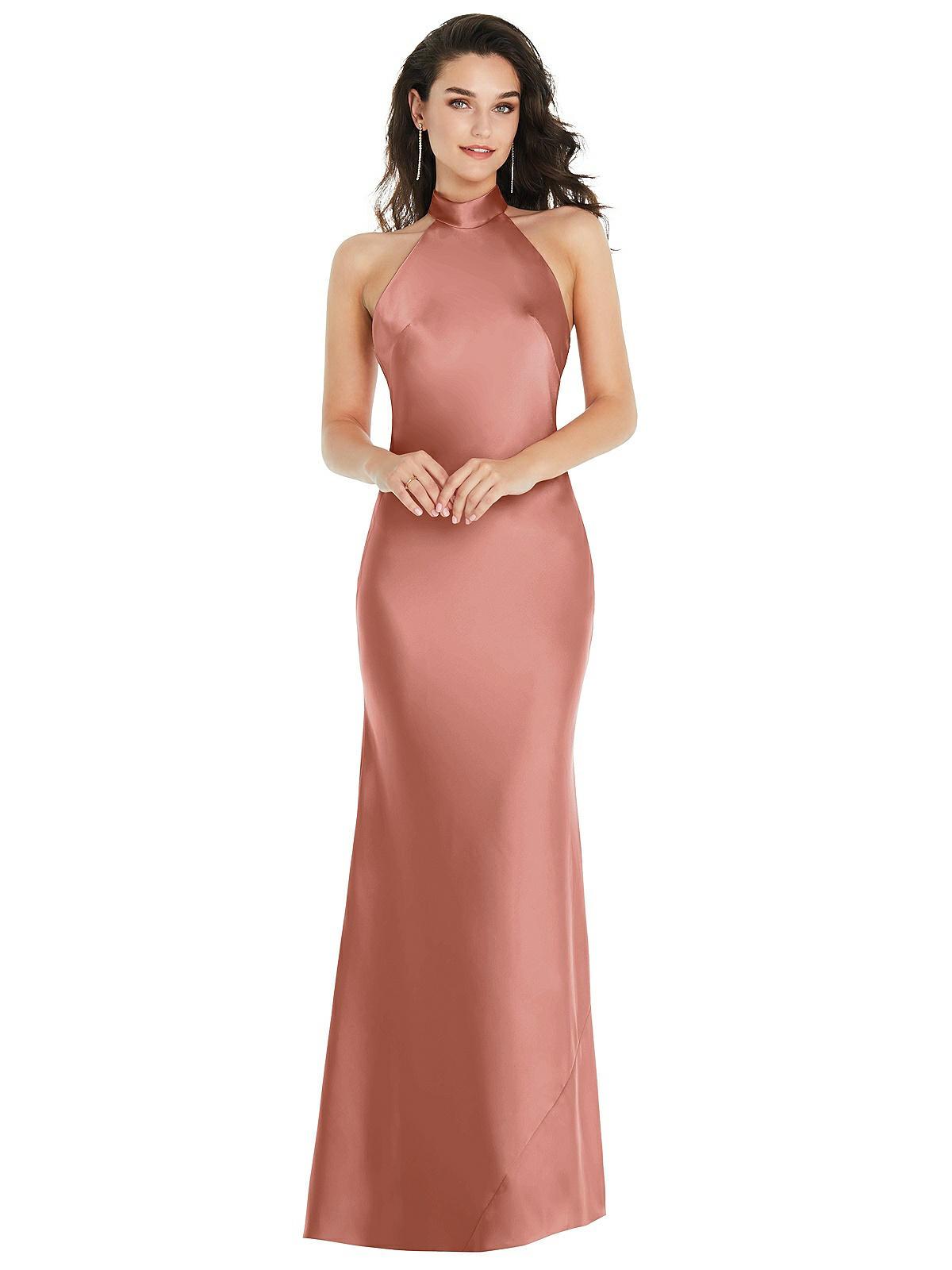 mock neck bridesmaid dress Mint Green Cowl Neck Ruched Slit Sheath Chiffon Bridesmaid Dress main image 1