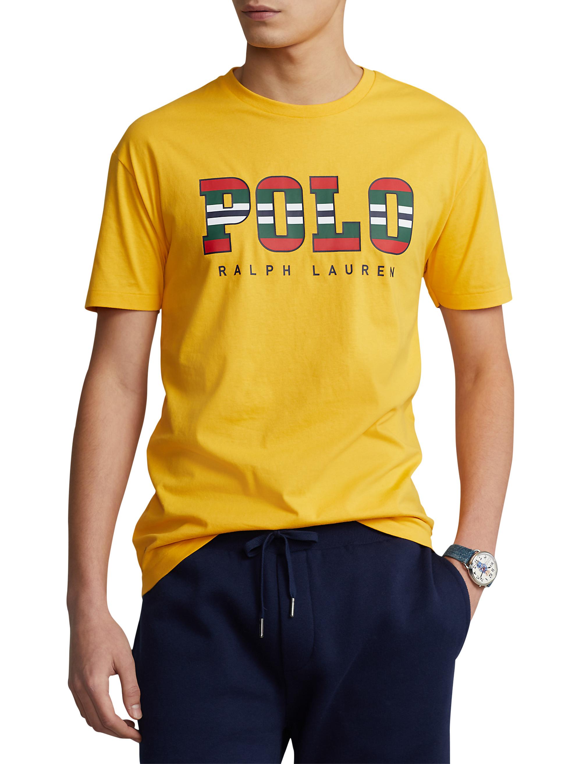 Polo Ralph Lauren Cotton Big & Tall Striped Logo T-shirt in Yellow for Men  | Lyst