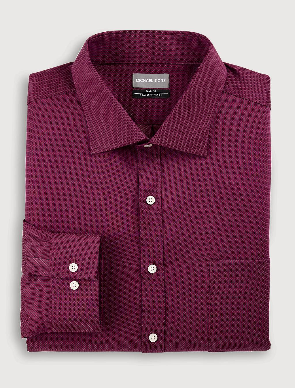 michael kors big and tall dress shirt Michael Kors Linked Grid Performance Dress Shirt for Big + Tall Men in Navy Size 18.5 34/35 Wrinkle-Resistant Stretch Cotton Blend