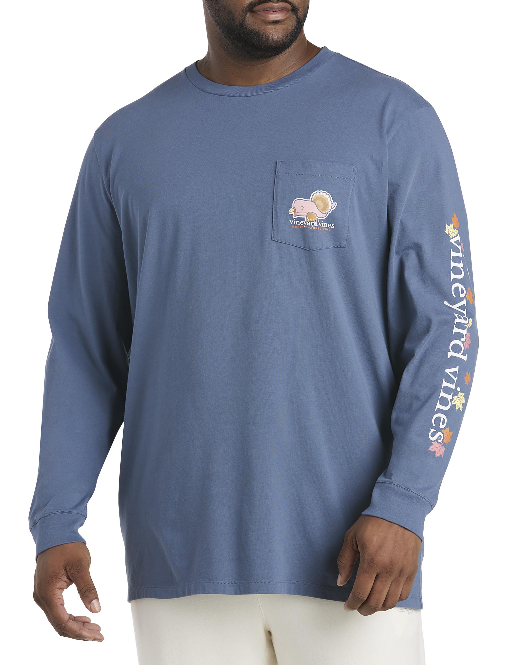 Vineyard Vines Denim Big & Tall Fall Leaves Longsleeve Tshirt in Faded Indigo (Blue) for Men