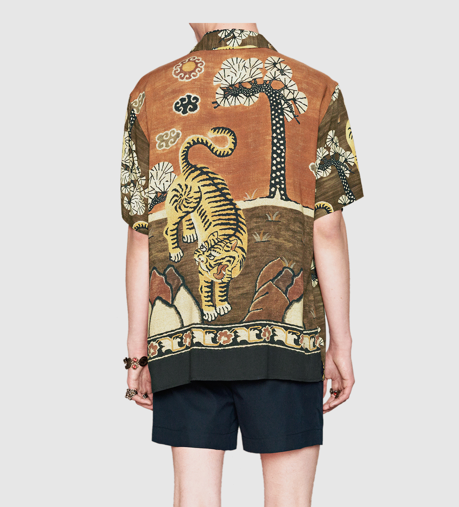 Gucci Synthetic Tiger Print Viscose Short Sleeve Shirt for Men - Lyst