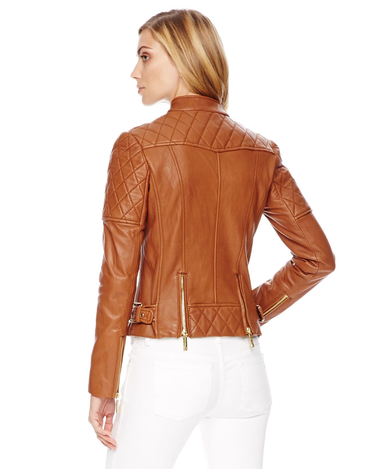 Michael Quilted Leather Jacket in Brown - Lyst