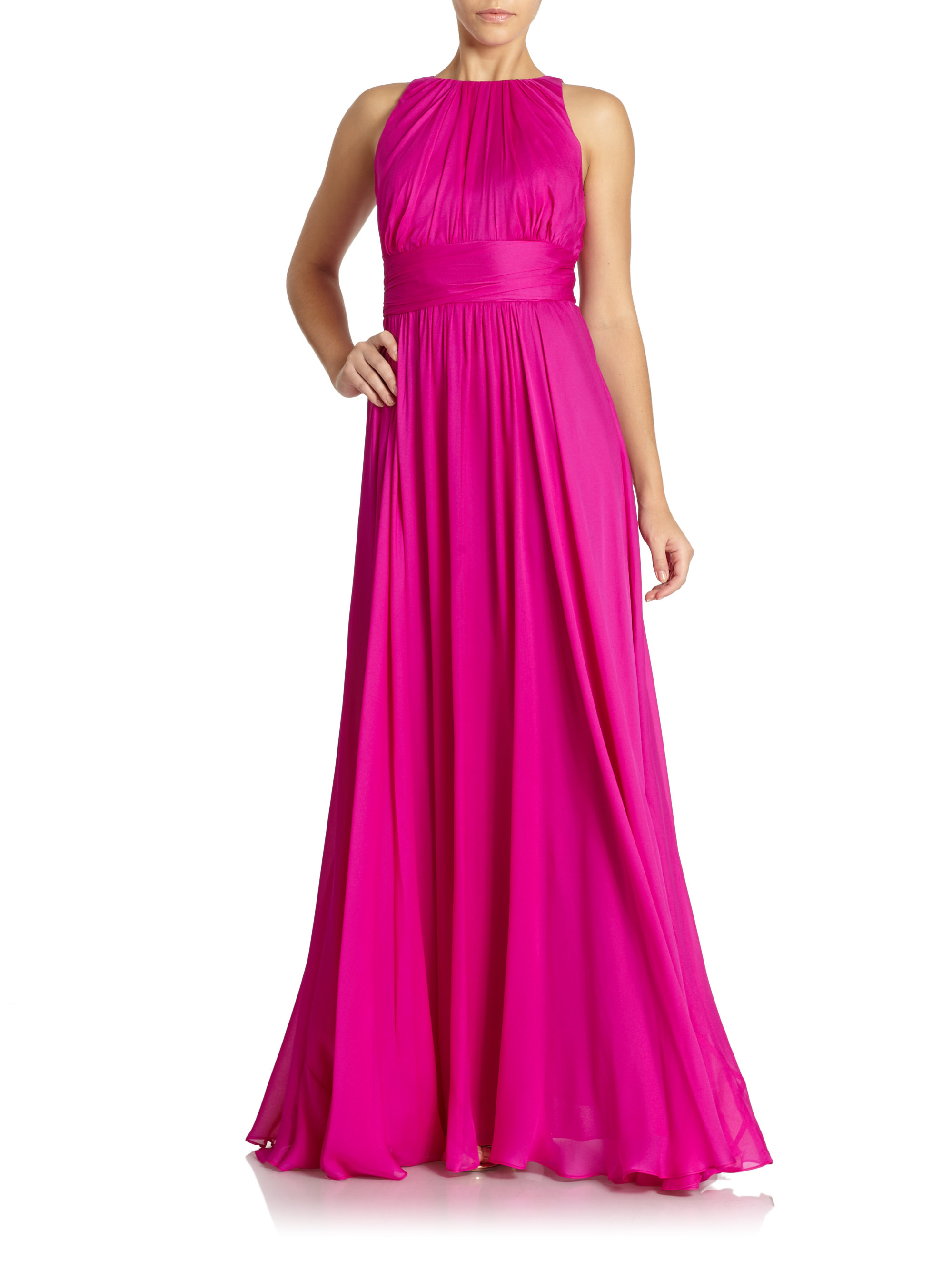 shirred chiffon gown