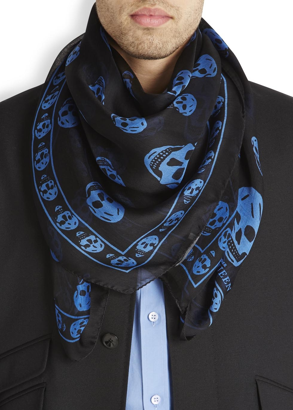 Mcqueen Alexander skull scarf blue Mcqueen Alexander skull scarf blue
