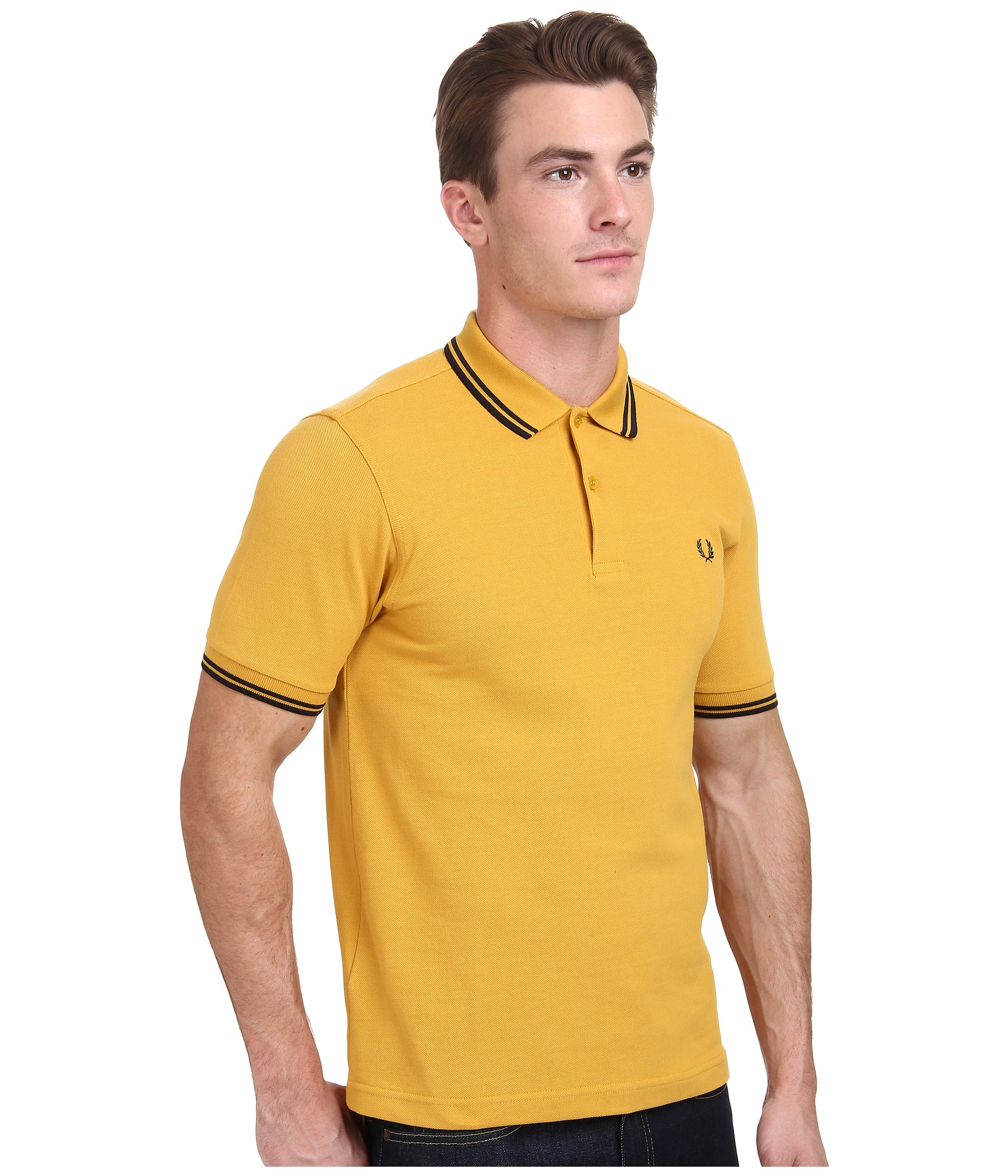 Fred Perry Slim Fit Twin Tipped Polo in Mustard/Black (Yellow) for Men ...