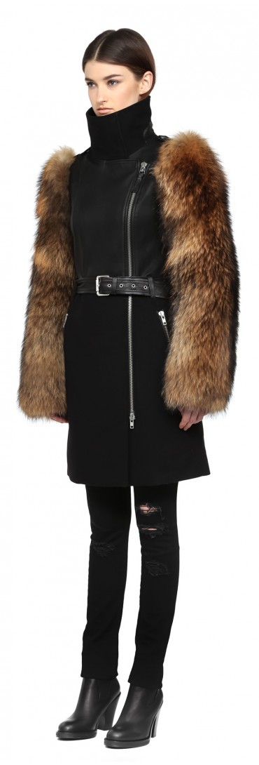 black coat with fur sleeves