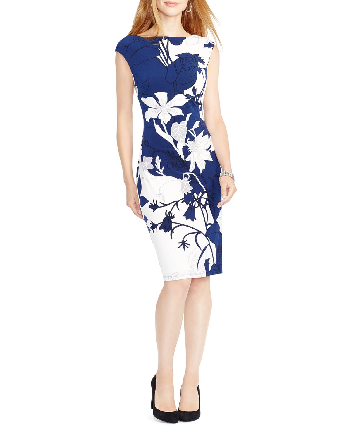 Ralph Lauren Lauren Floral Print Dress in Blue | Lyst