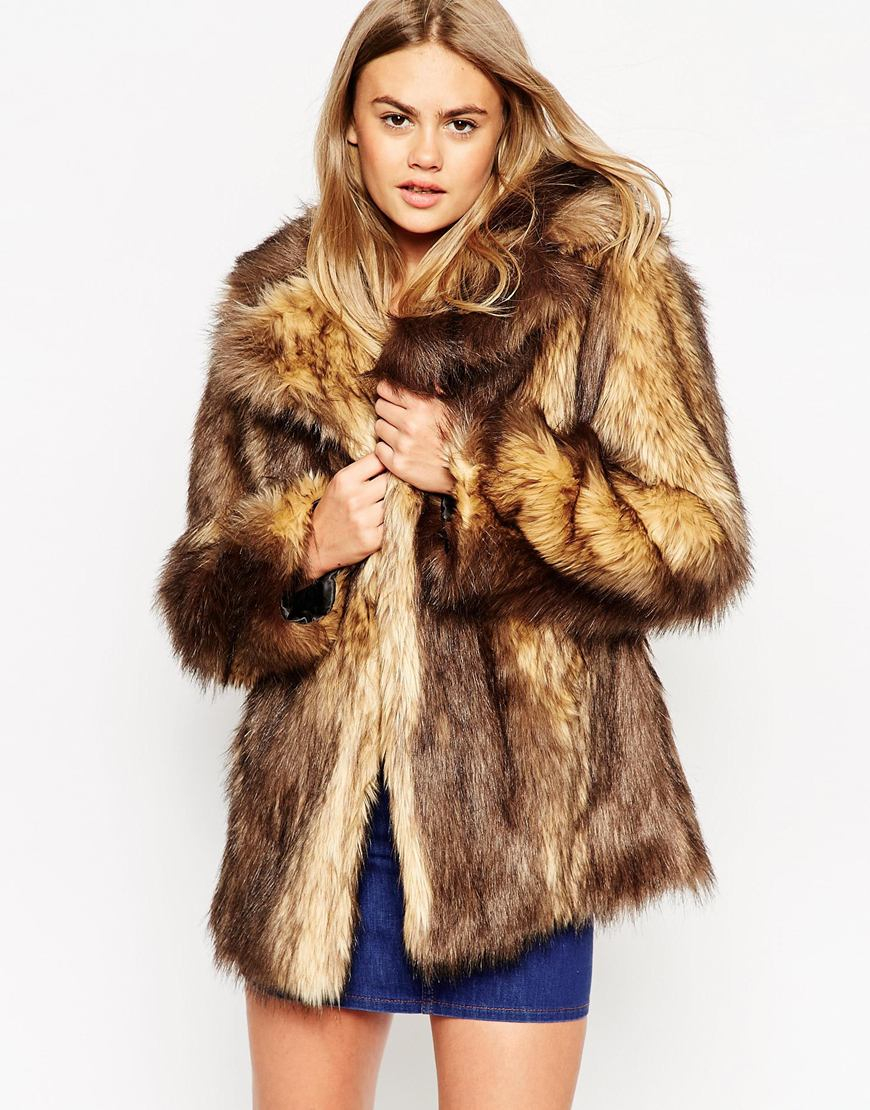 Lyst - Asos Vintage Faux Fur Coat in Brown