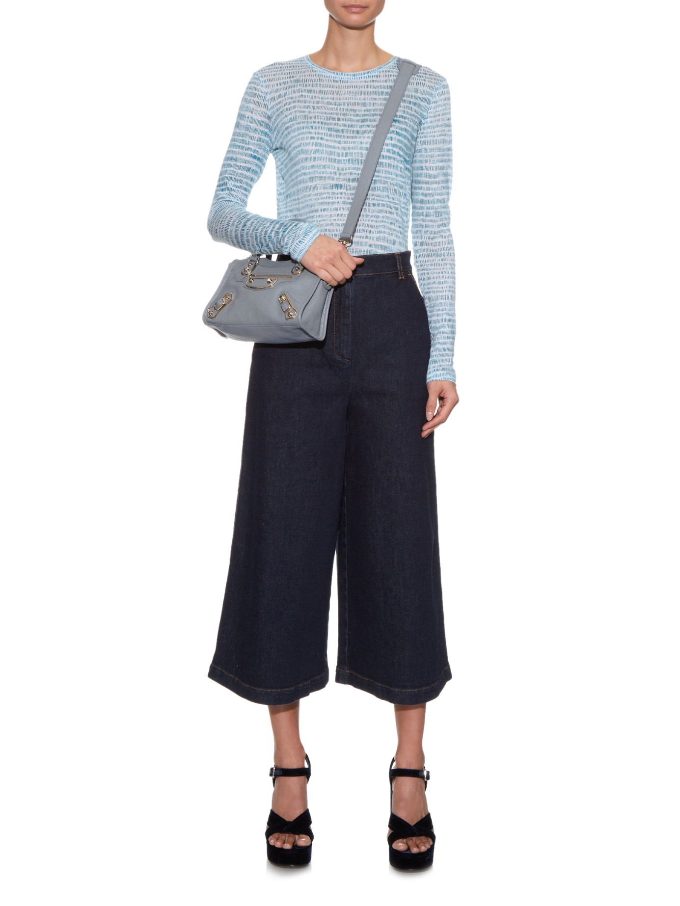 Balenciaga Classic Mini City Metallic-Edge Cross-body Bag in Blue | Lyst