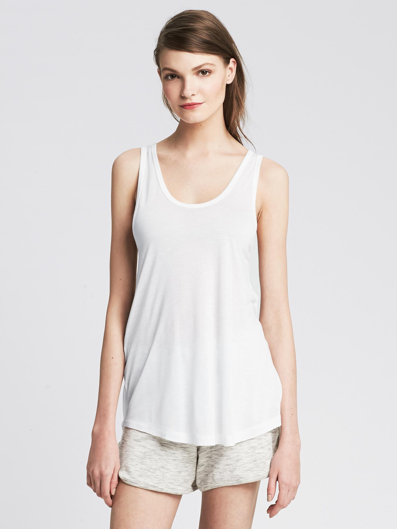 Banana Republic Sheer Modal Lounge Tank in White Lyst