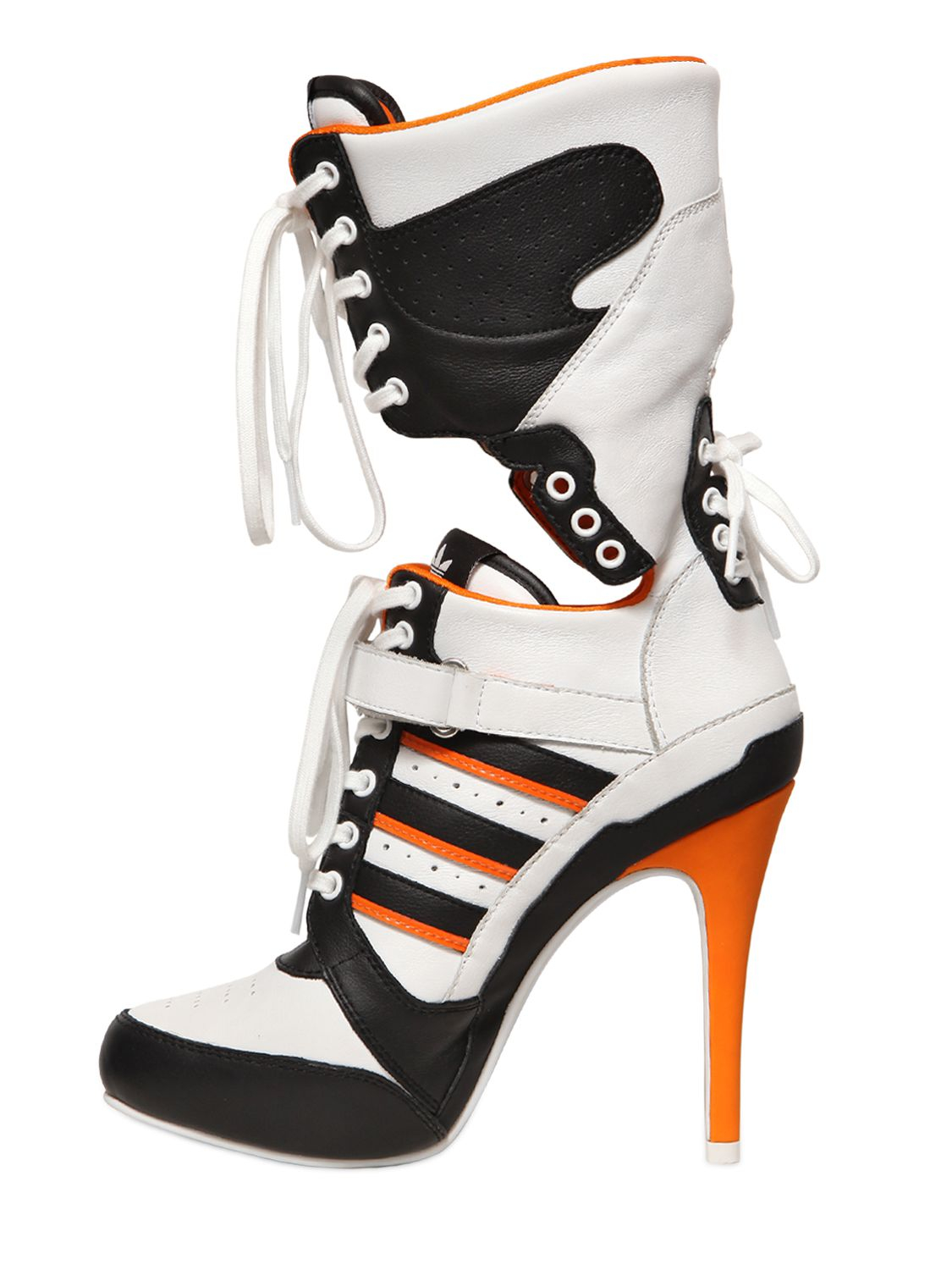 Jeremy Scott for adidas 130mm Js High Heel Leather Boots in White/Black