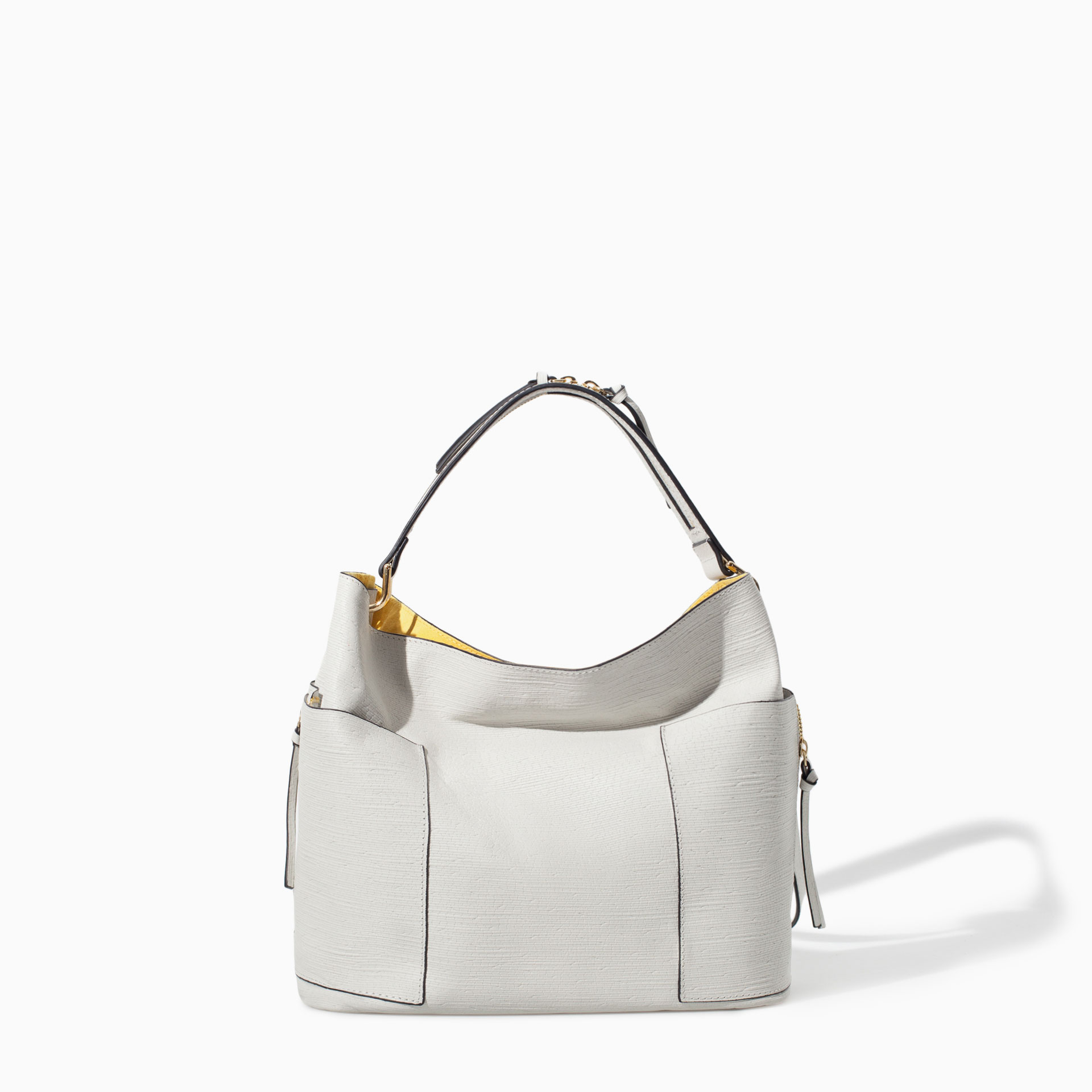 Zara Leather Bucket Bag with Handle and Zip in White | Lyst