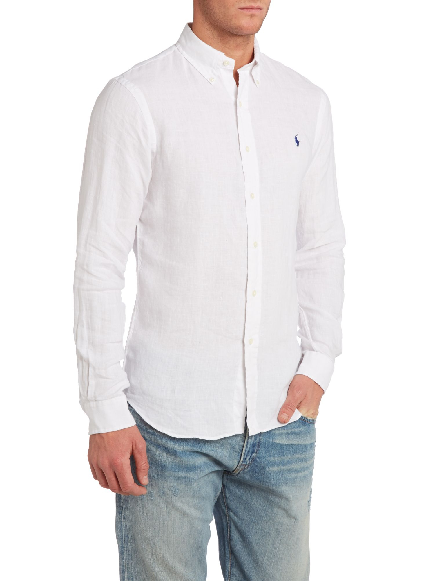 Polo ralph lauren Ralph Lauren Slim Fit Linen Shirt in White for Men | Lyst