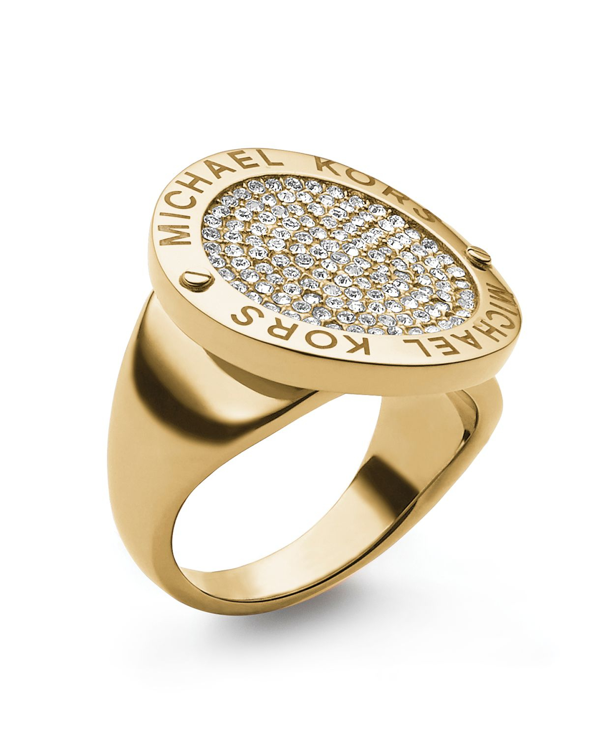 Michael Kors Pave Etched Logo Disc Ring in Metallic - Lyst