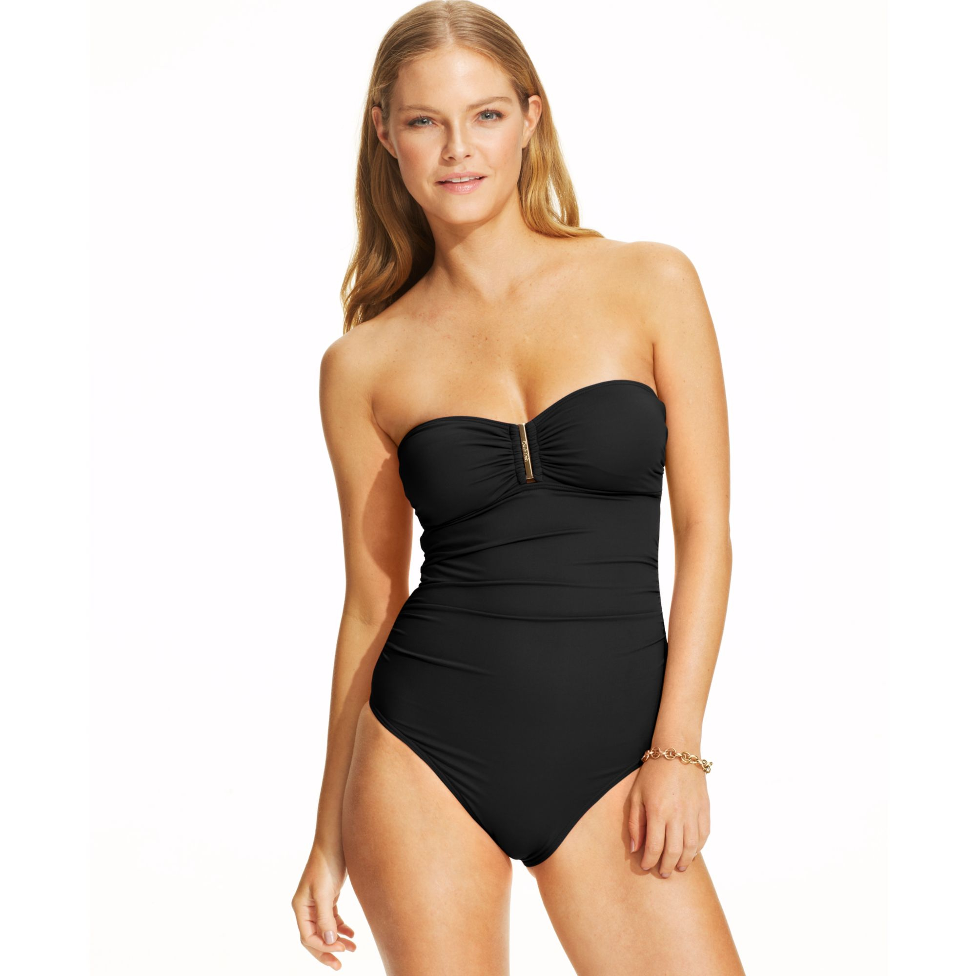 Calvin Klein Strapless Bandeau Onepiece Swimsuit in Black - Lyst