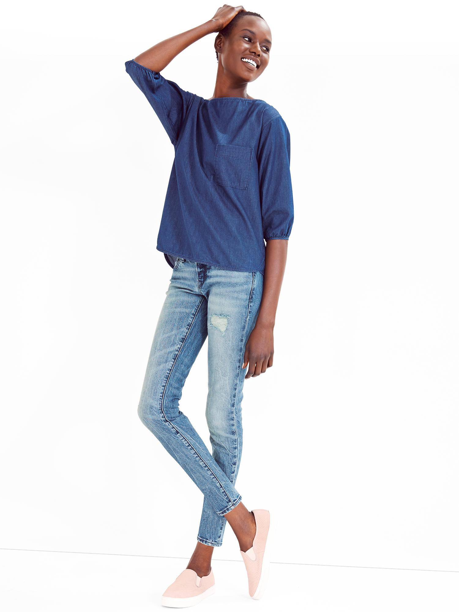 Gap 1969 Destructed Always Skinny Skimmer Jeans in Blue (banner wash