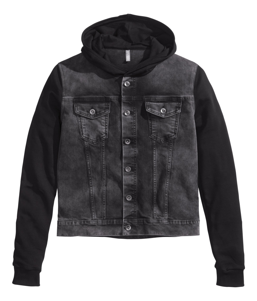 H&M Hooded Denim Jacket in Black for Men | Lyst