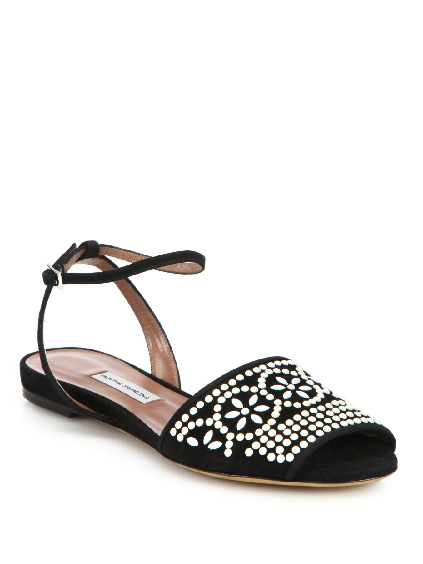 Lyst - Tabitha Simmons Beaded Flat Suede Sandals in Black