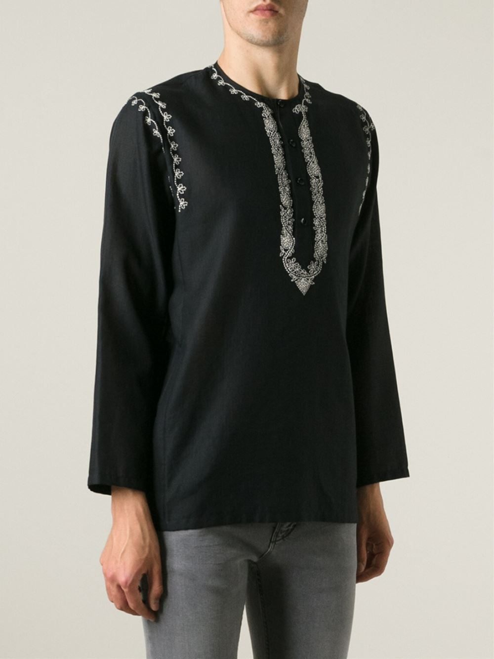embroidered black tunic