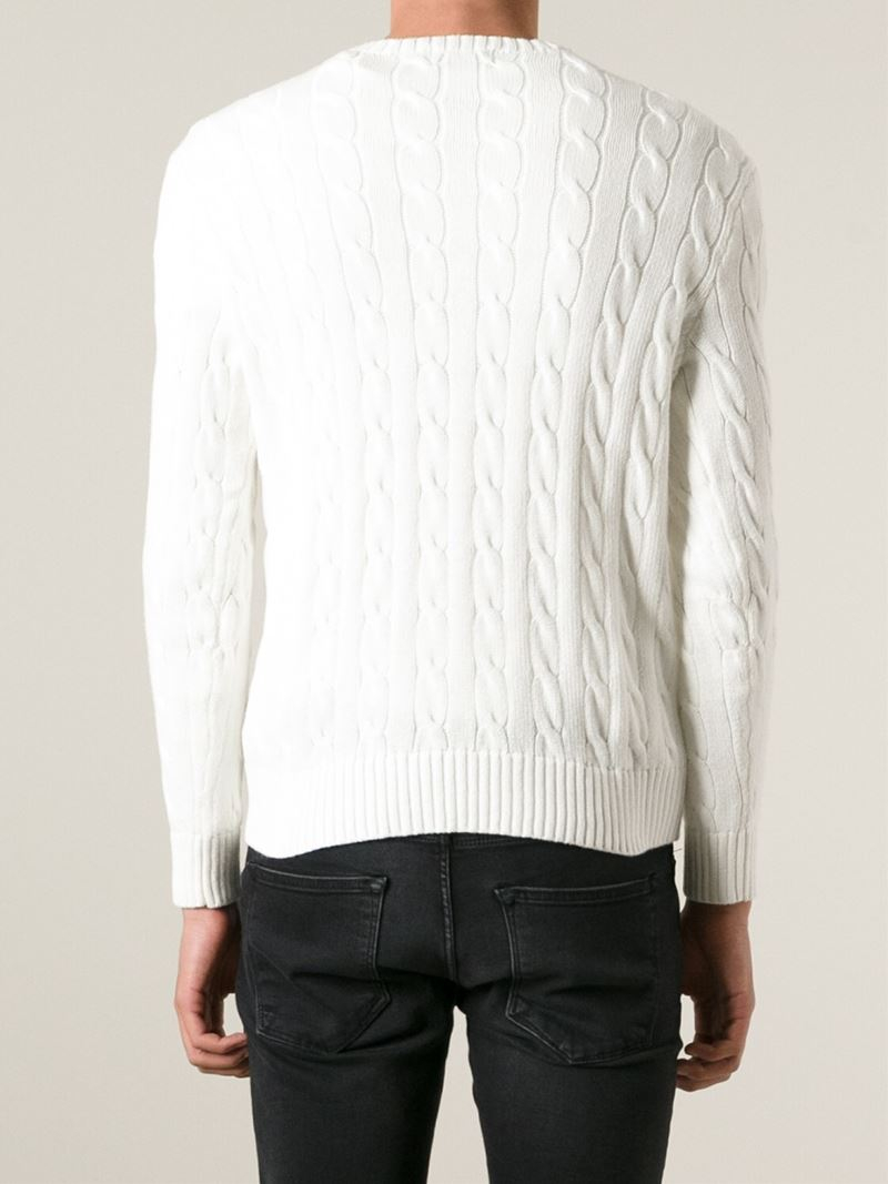 Polo Ralph Lauren Cable Knit Sweater in White for Men - Lyst