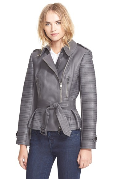 Lyst  Burberry Brinkburn Belted Lambskin Leather Jacket in Gray