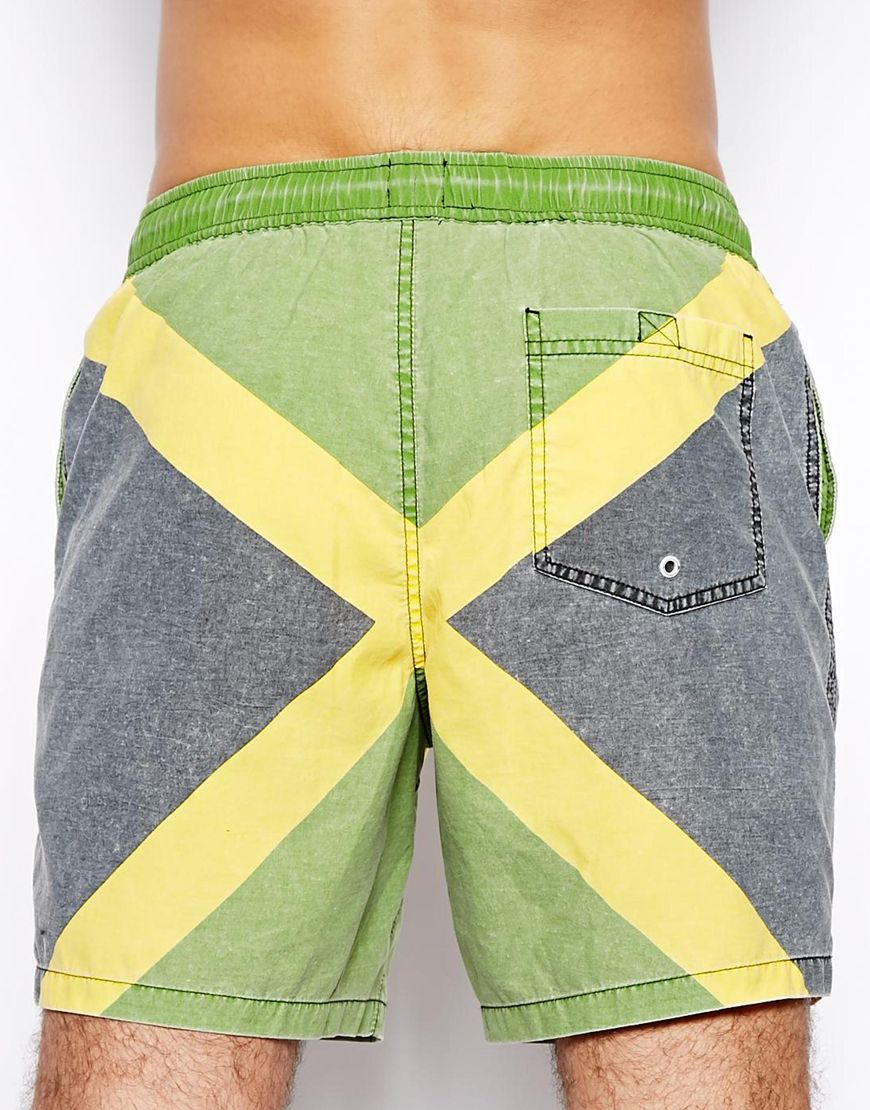 ASOS Swim Shorts In Mid Length With Jamaica Flag in Green for Men Lyst