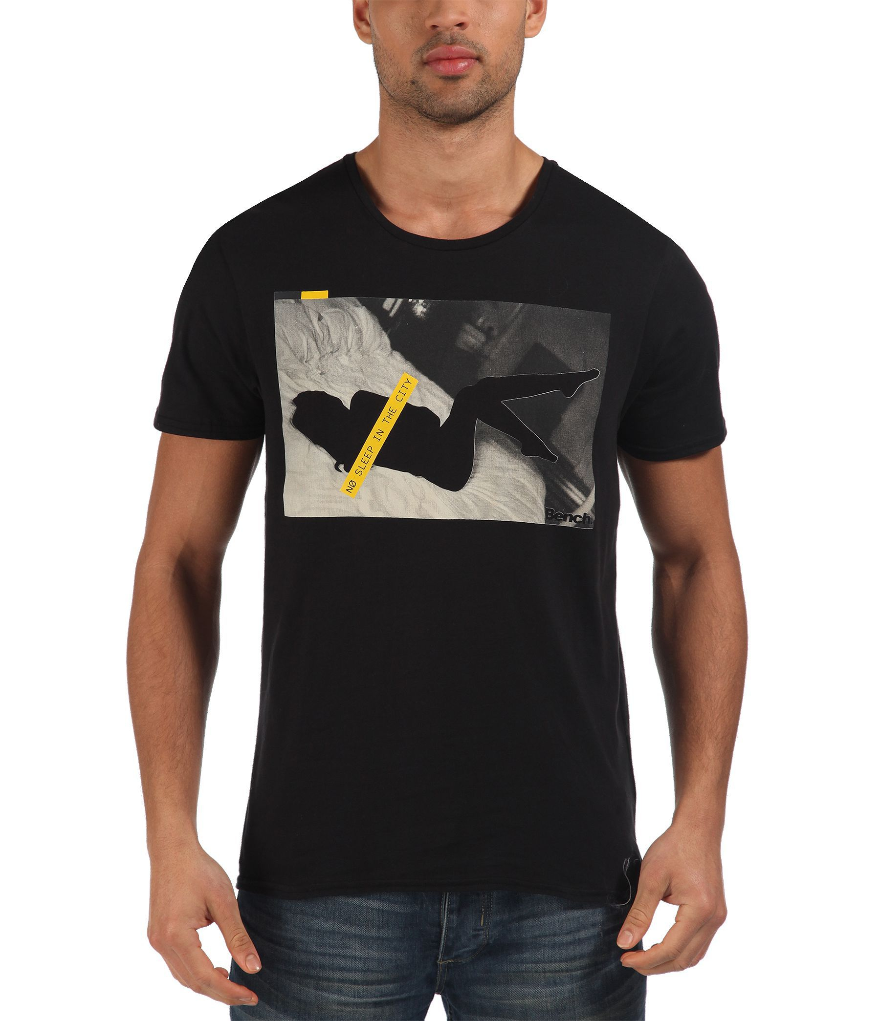 Bench No Sleep Graphic Crew Neck Slim Fit T Shirt In Black For Men