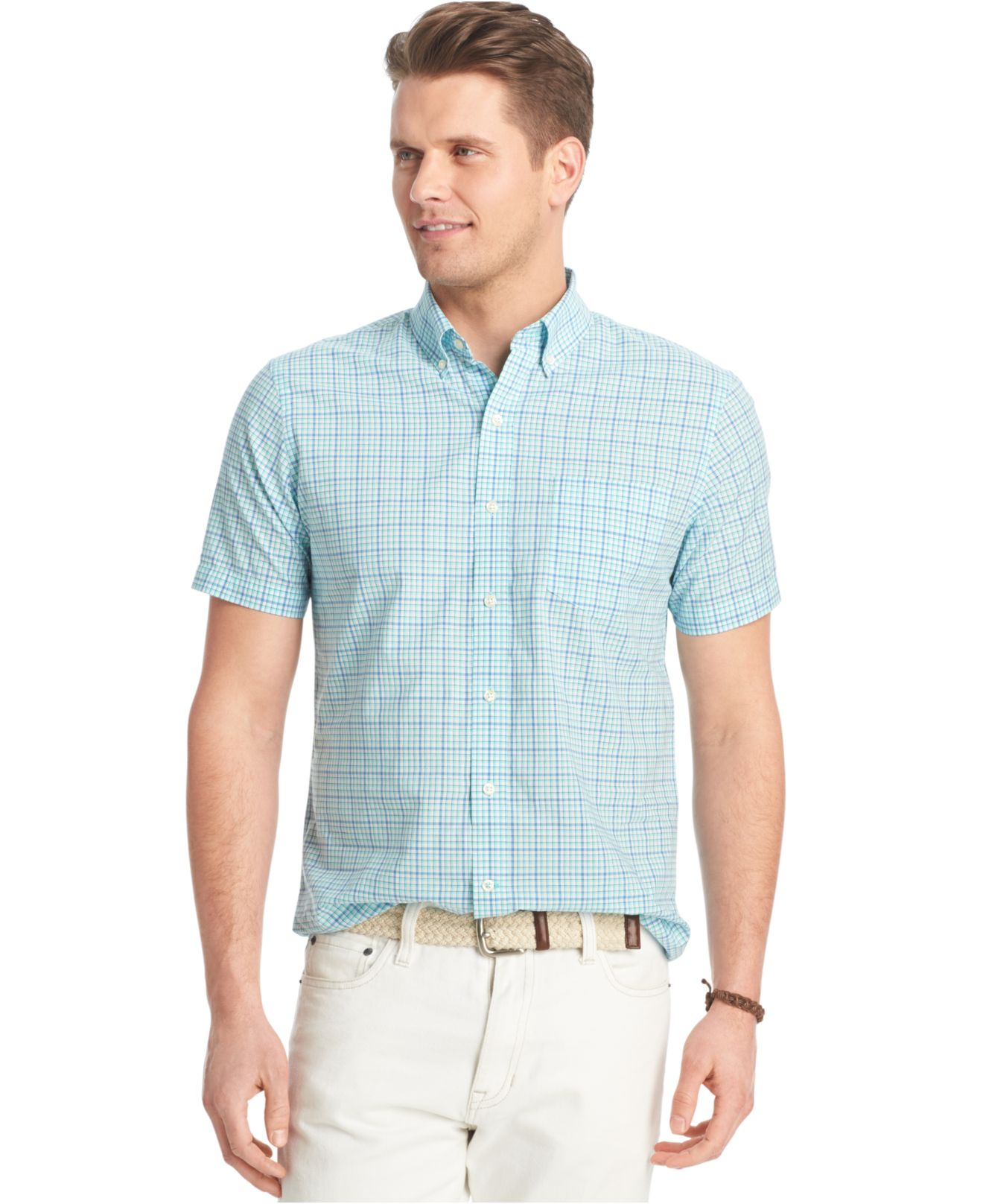 Izod Big And Tall Small Plaid Poplin Short Sleeve Shirt in Blue for Men ...