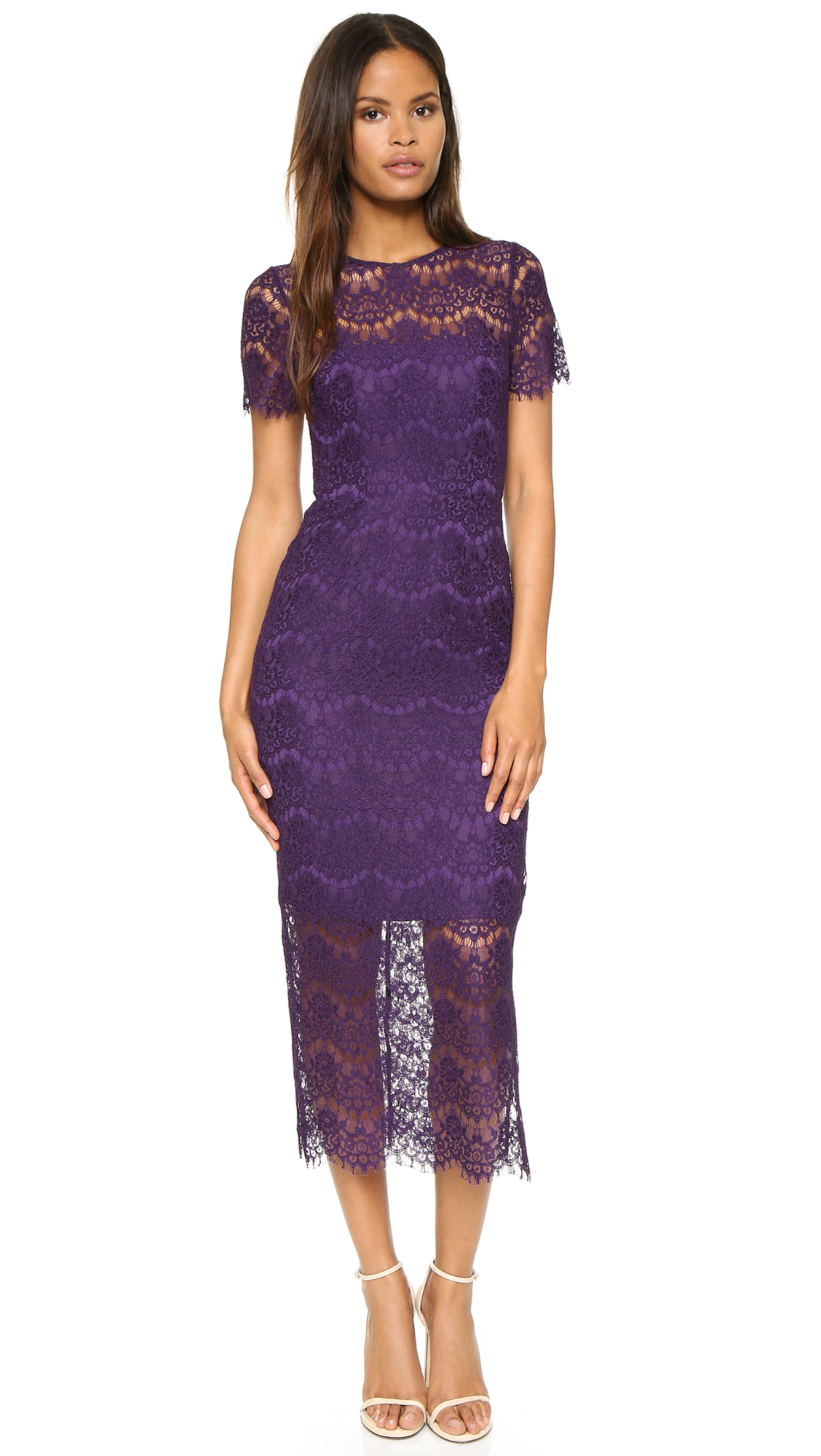 Lyst Cynthia Rowley Scalloped Lace Dress Plum In Purple Gallery
