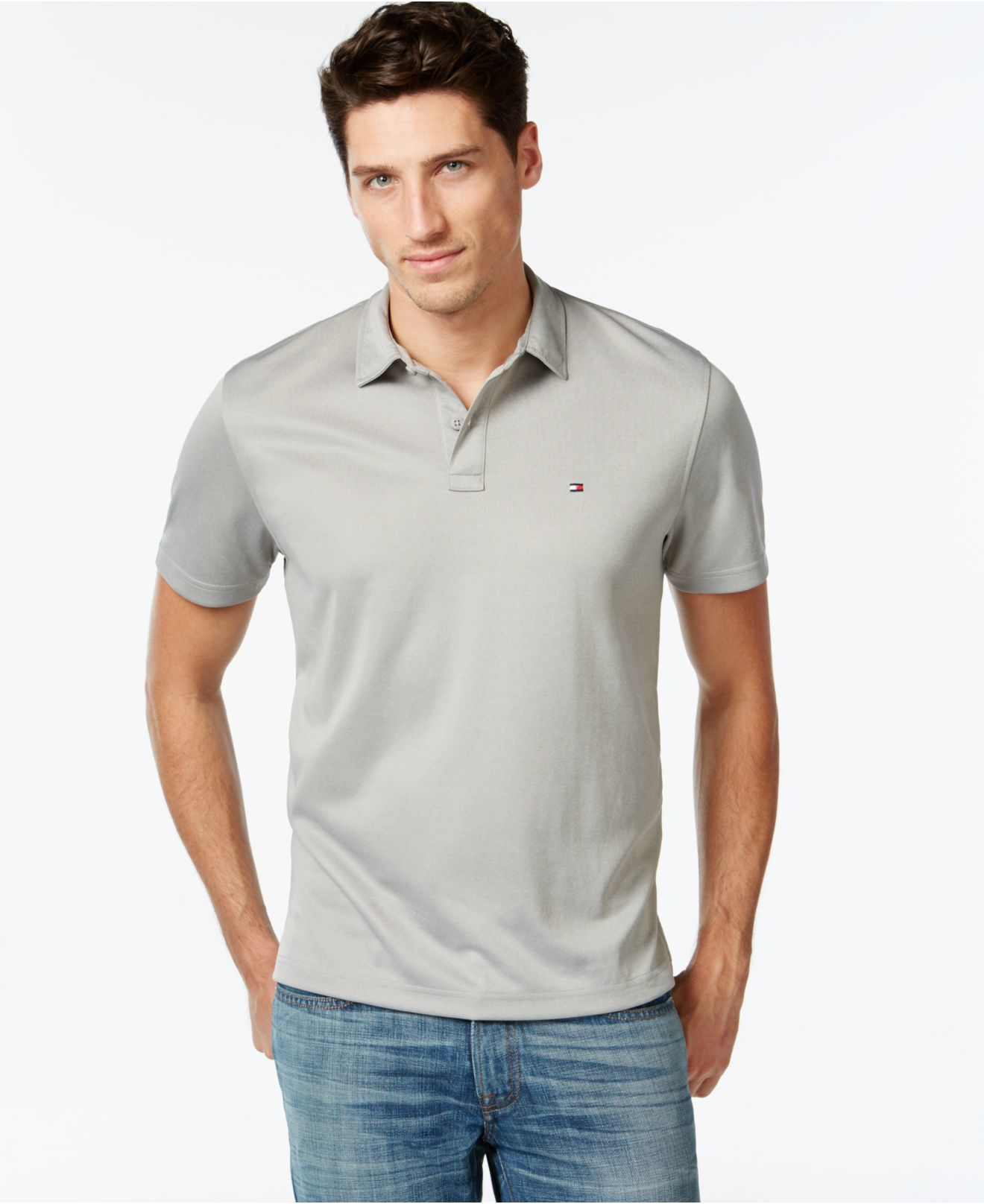 Lyst Tommy Hilfiger Kansas Solid Performance Polo In Gray For Men