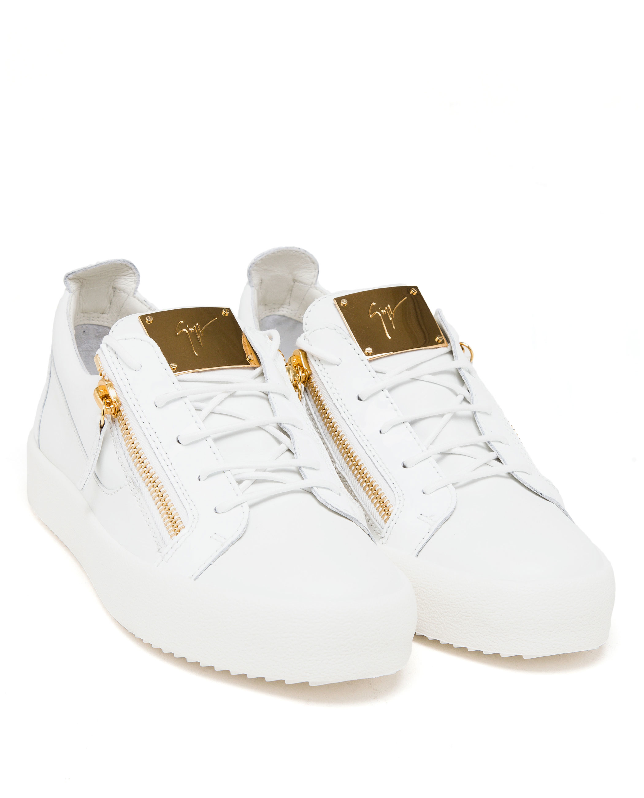 Giuseppe Zanotti Leather And Gold Tone Low-top Trainers in White - Lyst