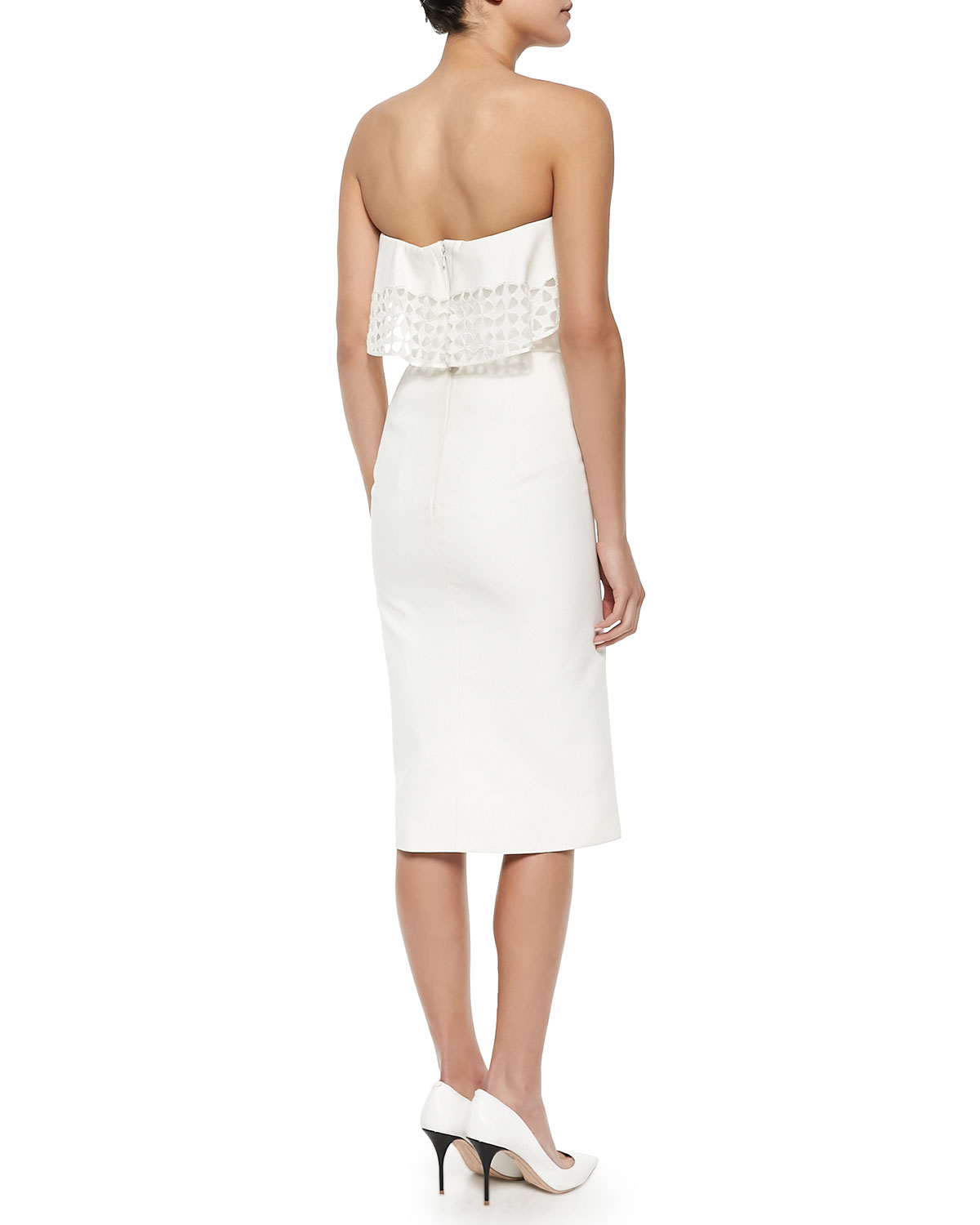 Zac posen Strapless Geometric-eyelet Draped Dress in White ...