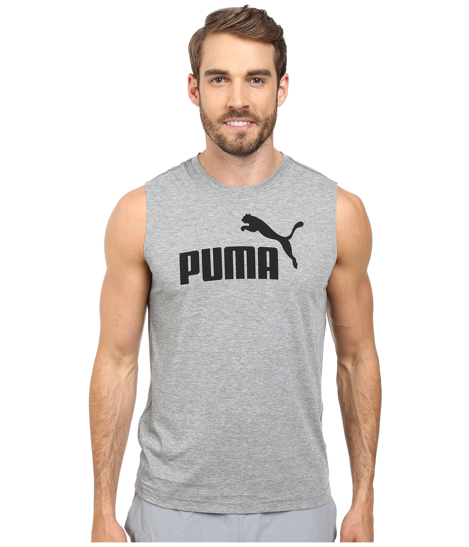 PUMA Essential No. 1 Logo Sleeveless Tee in Gray for Men - Lyst