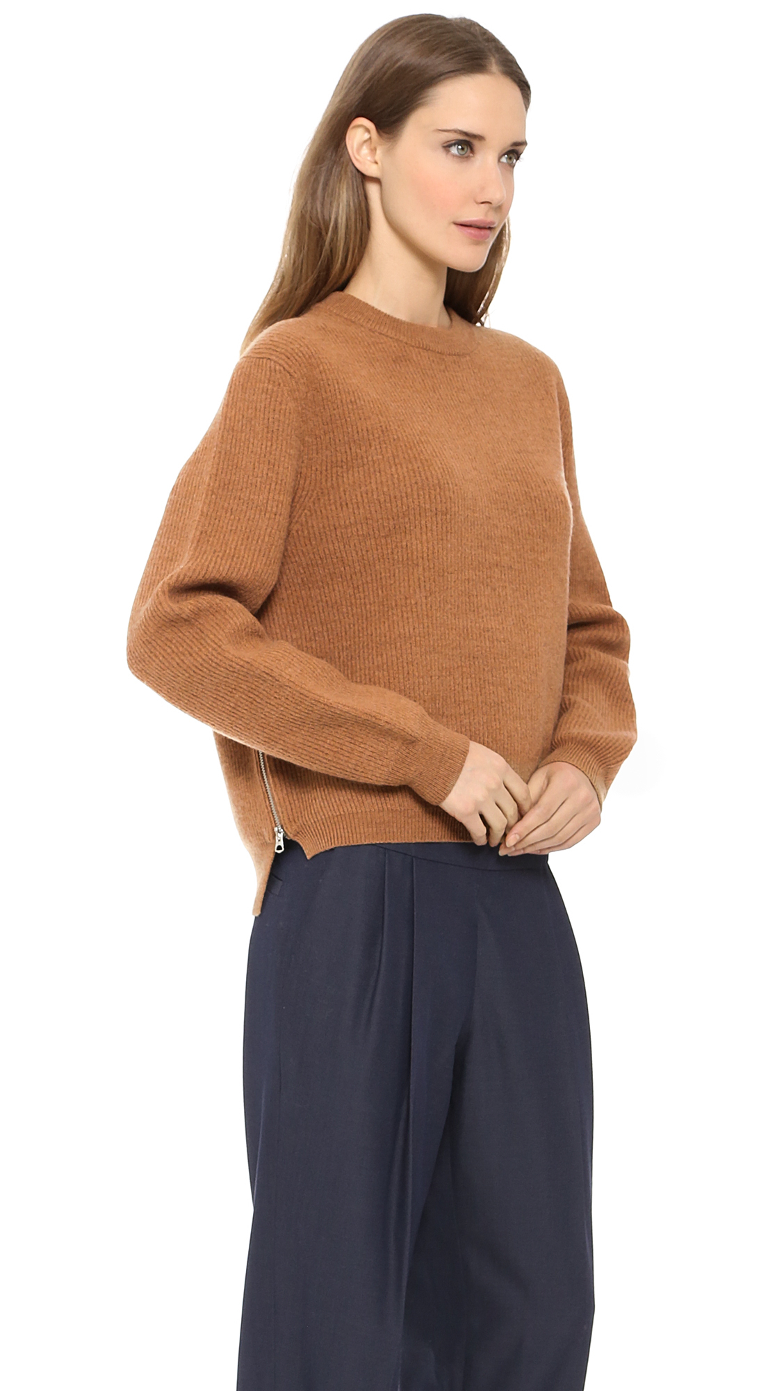 Acne Studios Misty Boiled Wool Zip Sweater - Camel in Brown - Lyst