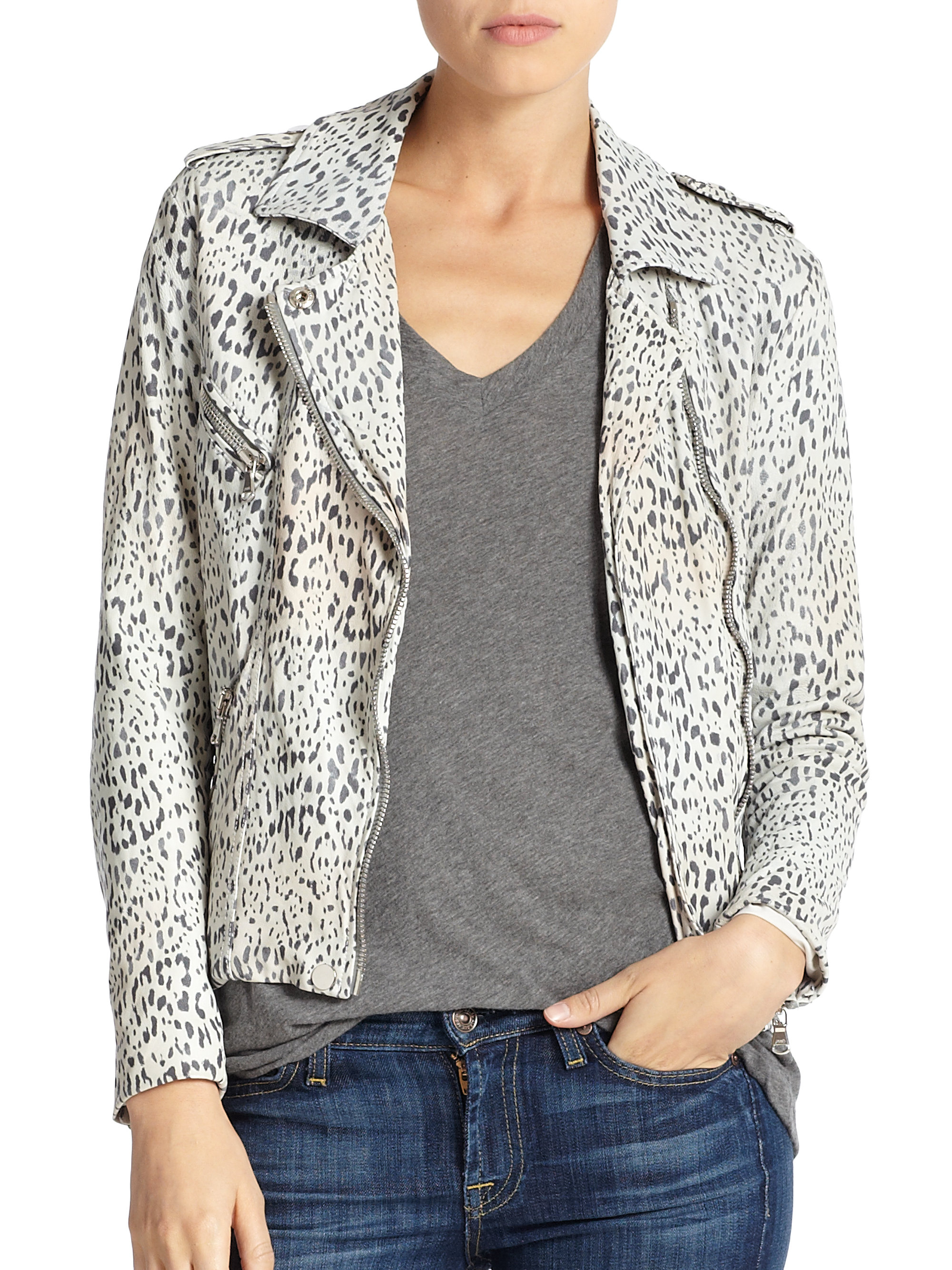 Lyst Rebecca Taylor Leopard Print Leather Motorcycle Jacket Gallery