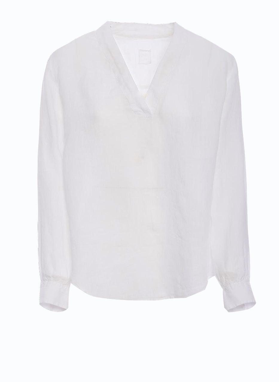 120% Lino Leinen Bluse Weiß Mit V-ausschnitt in White | Lyst