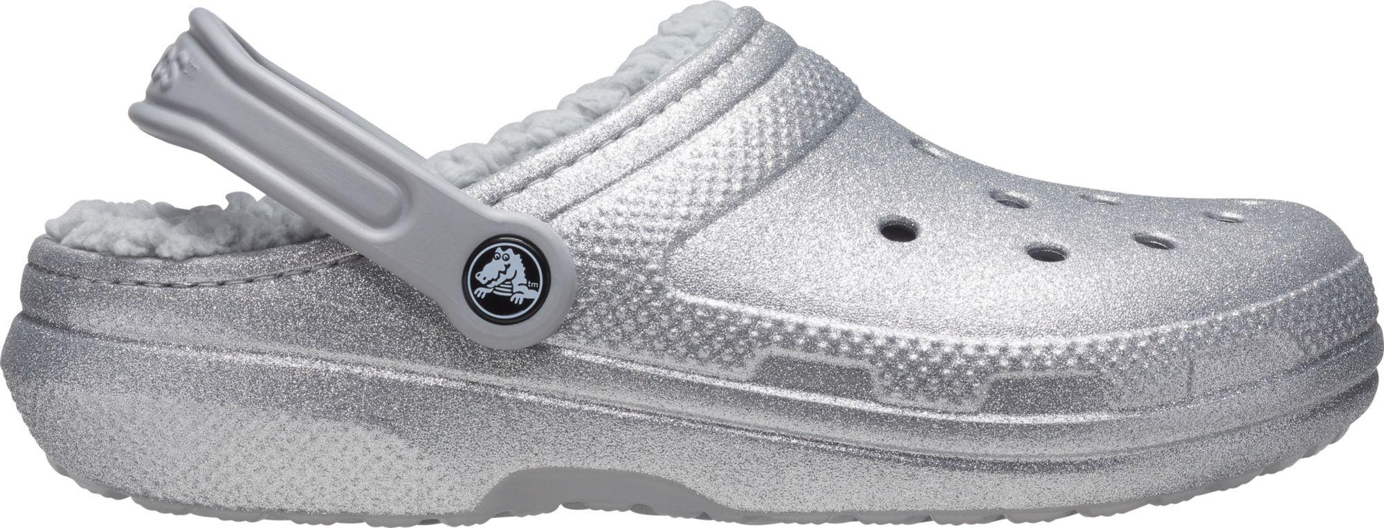 Crocs™ Adult Classic Glitter Lined Clogs in Silver (Metallic) for Men
