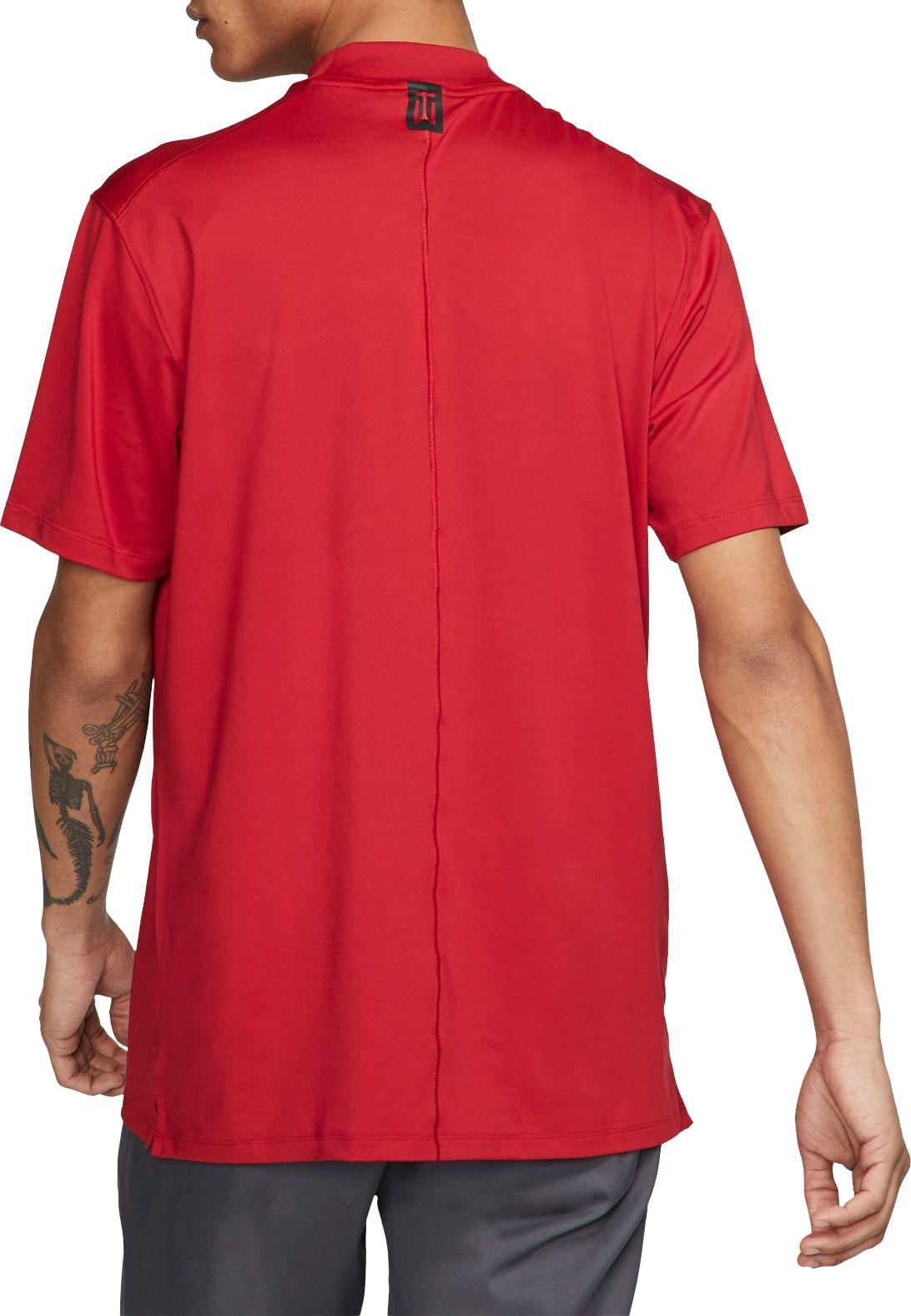 nike men's tiger woods red mock neck golf polo