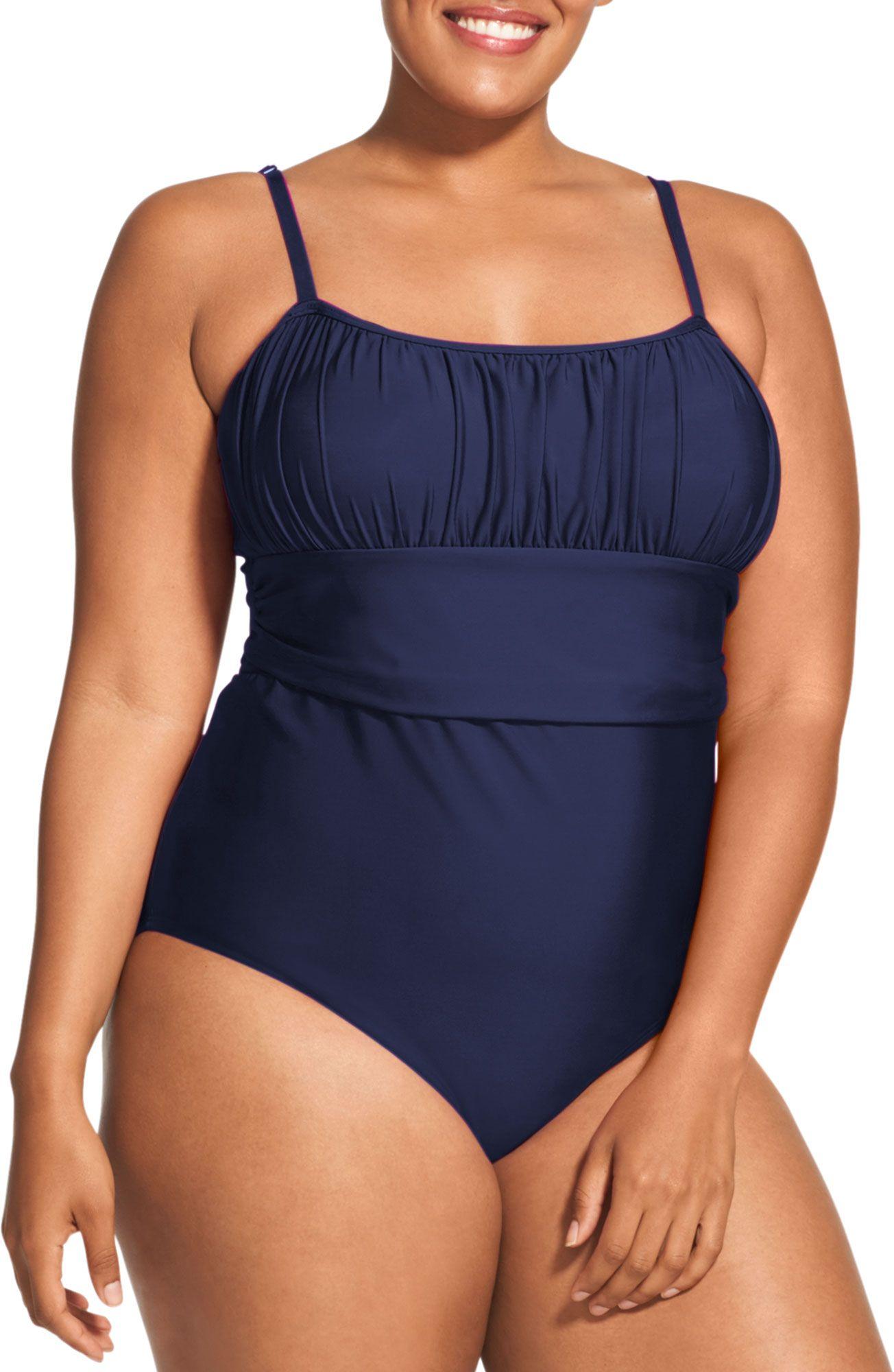 Speedo Plus Size Solid Shirred One Piece Swimsuit in Blue - Lyst