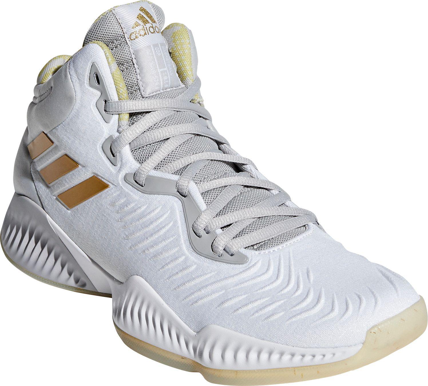 white and gold adidas basketball shoes