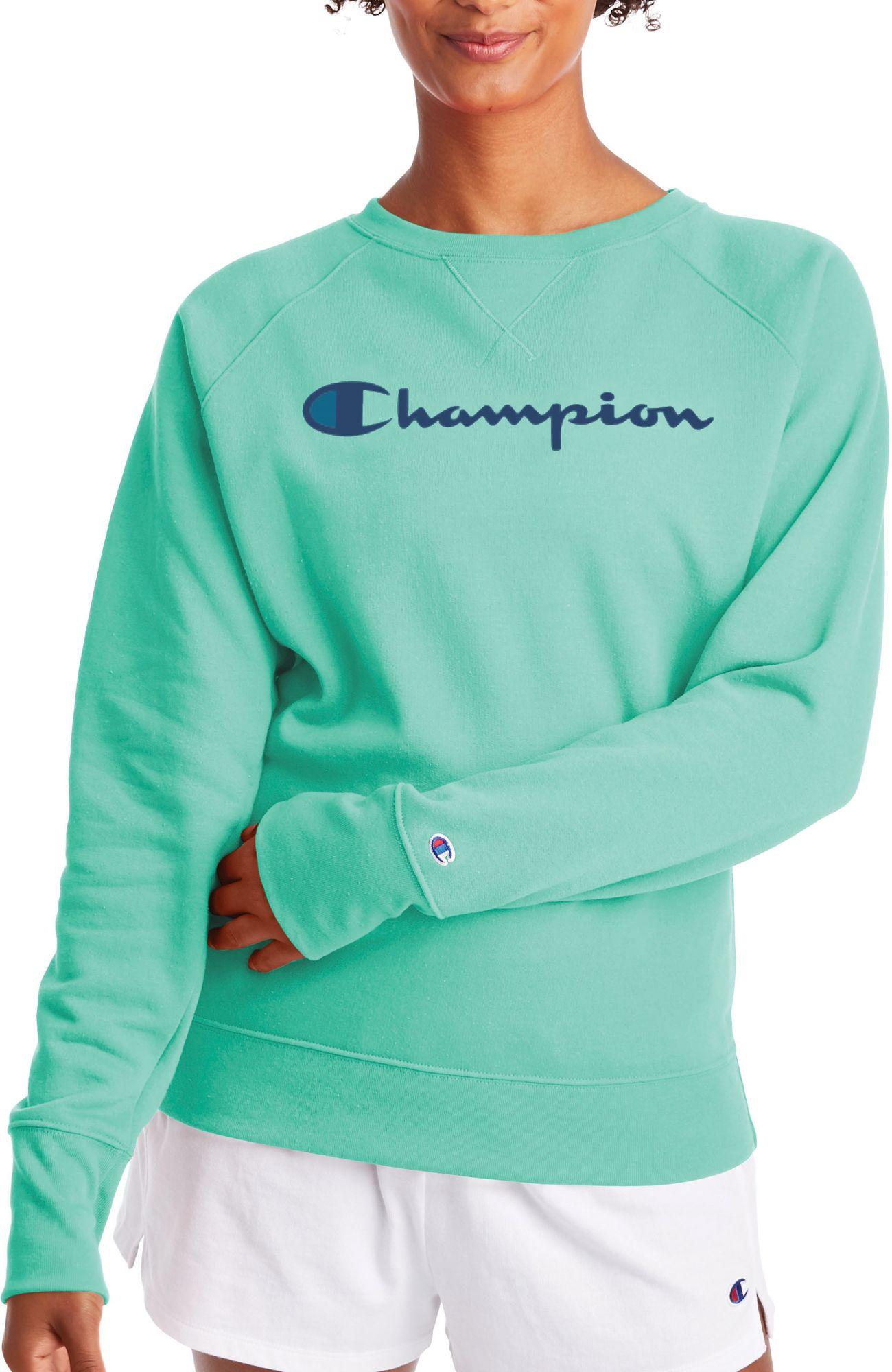 Champion Script Logo Powerblend Boyfriend Crew Sweatshirt in Green - Lyst