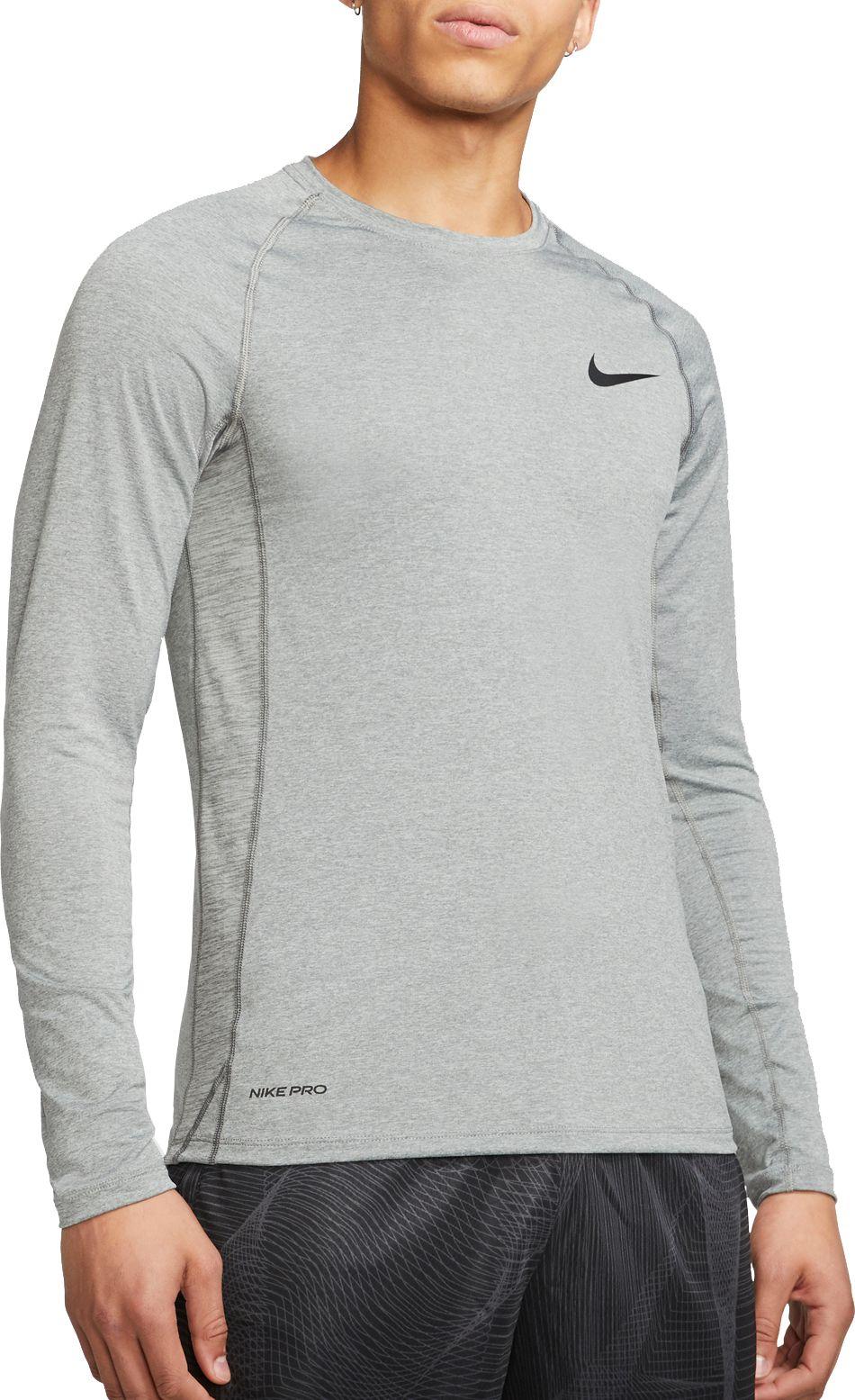 Nike Pro Slim Fit Long Sleeve Shirt in Gray for Men - Lyst