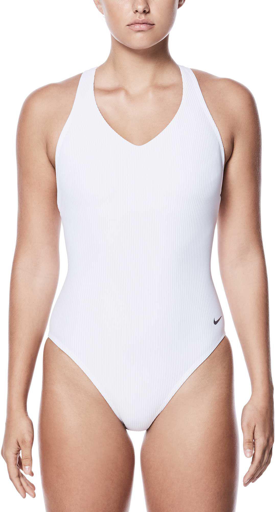Nike Rib Racerback Swimsuit in White - Lyst