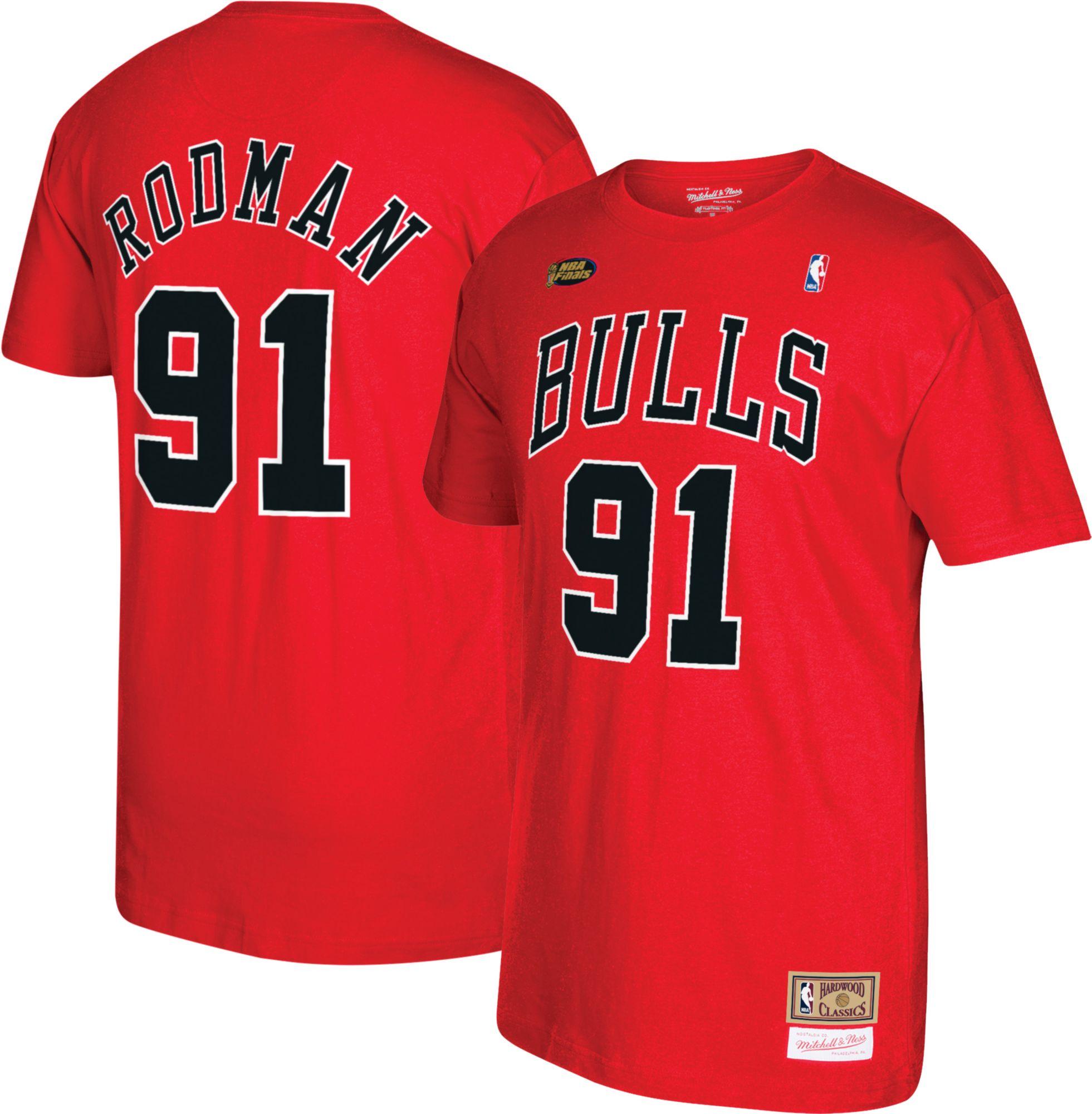 شجر البشام Mitchell & Ness Chicago Bulls Dennis Rodman #91 T-shirt in Red ... شجر البشام