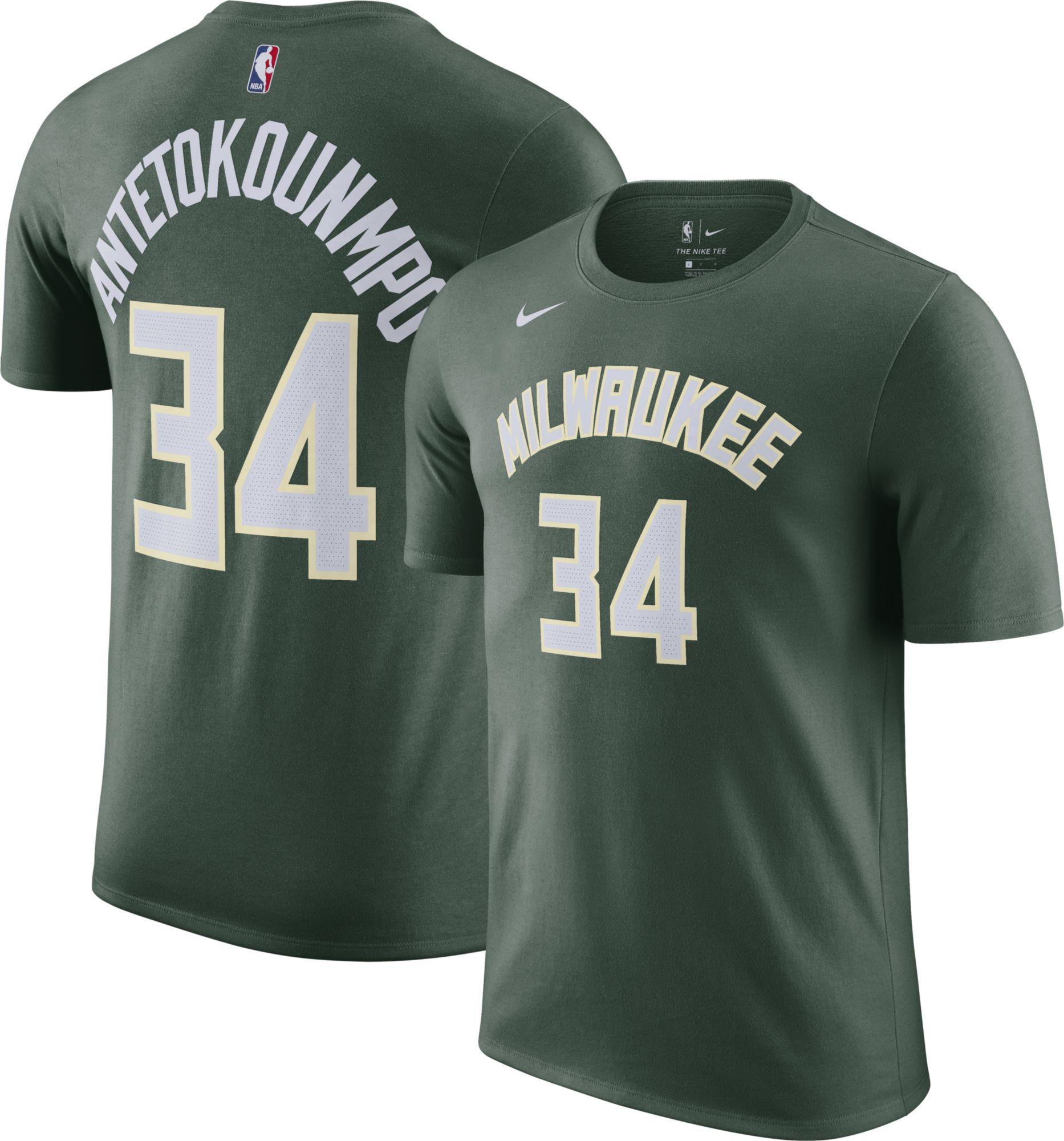 Nike Milwaukee Bucks Giannis Antetokounmpo #34 Green Cotton T-shirt for ...